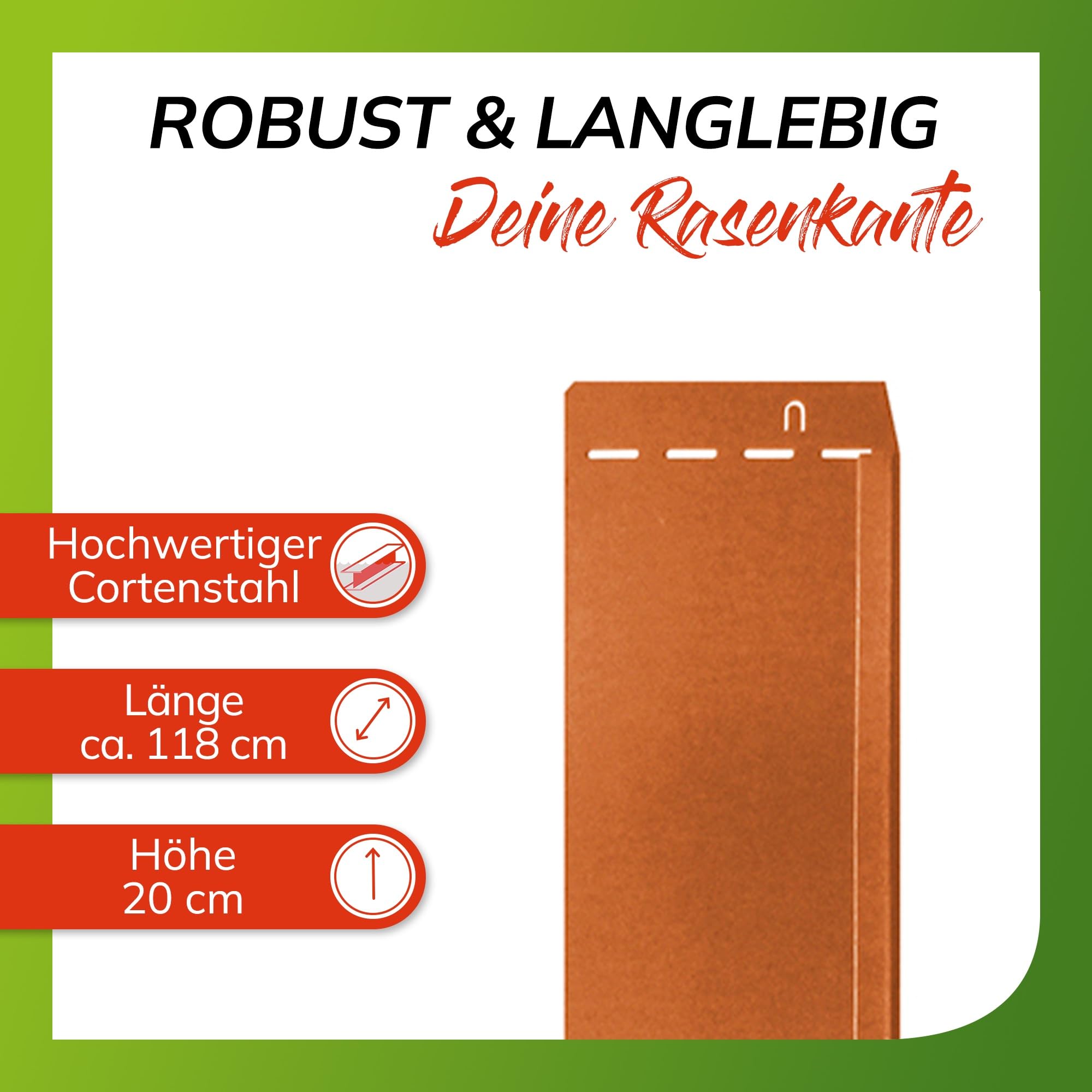 bellissa Rasenkante Beeteinfassung 10er-Set Cortenstahl 118x20 cm