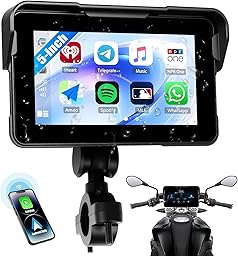 CAMECHO Moto Carplay Pantalla 5 Pulgadas con Wireless Carplay Android Auto IP68 Dispositivos de Navegación a Prueba de Agua, Pantalla Táctil con Bluetooth para Motocicletas con Android Cast Airplay