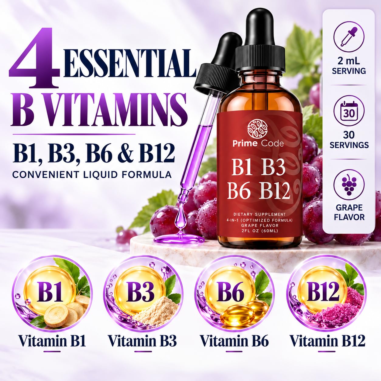 Prime Code Liquid Vitamin B1 Drops with Vitamin B3 B6 & B12 | B Complex Liquid Supplement | Thiamine Supplement for Adults | High Absorption | Immune Support | Non-GMO | Gluten-Free — Amazon image 9