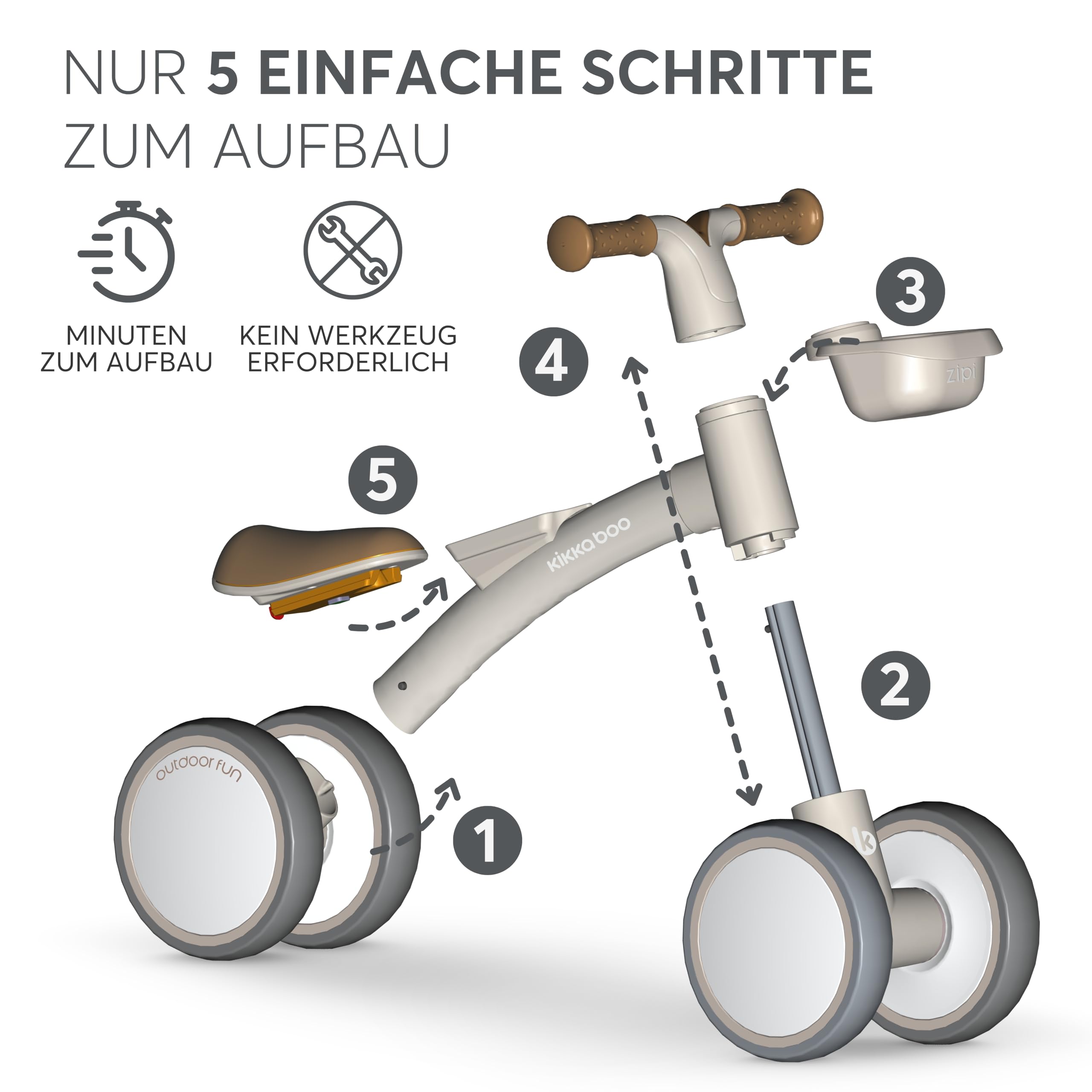 KikkaBoo ZIPI Fahrrad Ohne Pedale, Laufrad mit Korb, Einstellbar, Kinderspielzeug, Baby-Geschenk