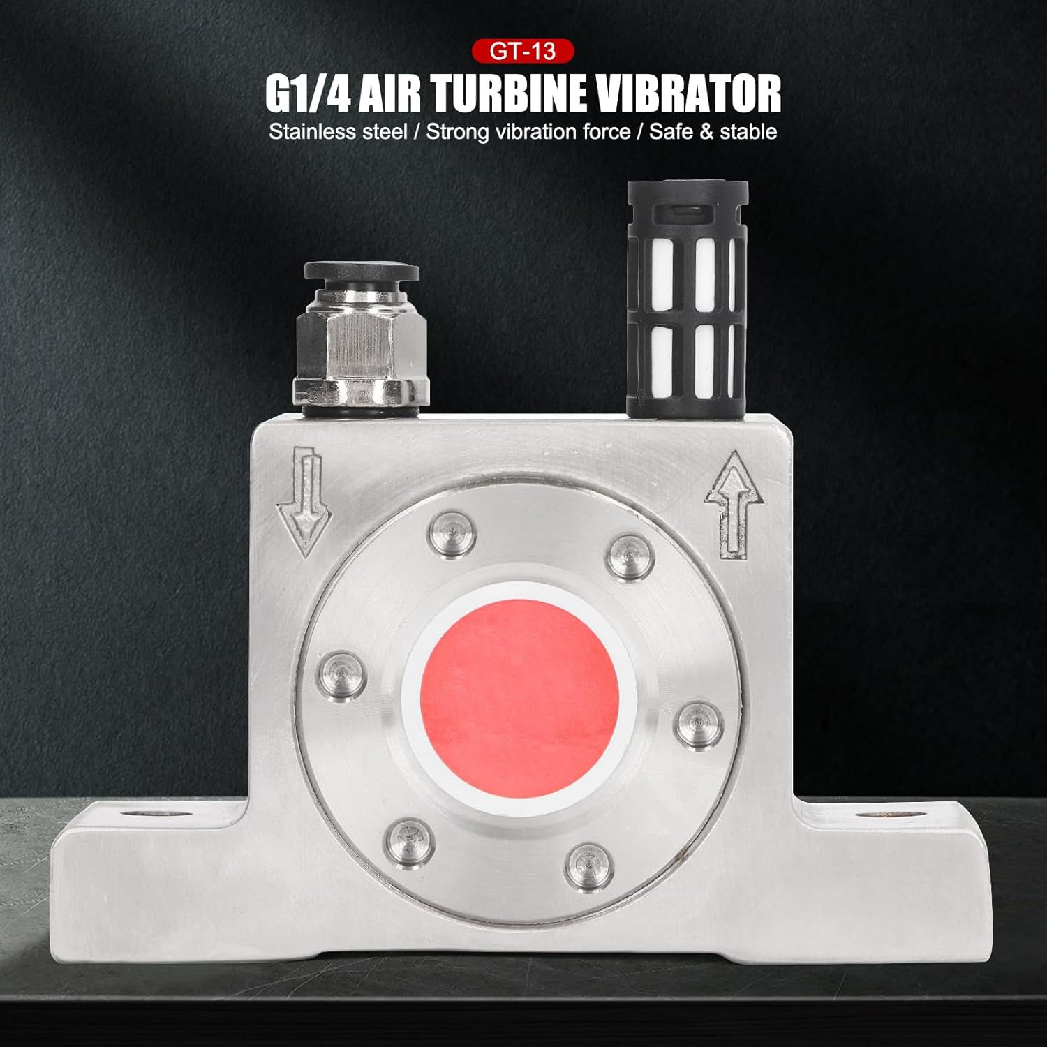 EVTSCAN G1/4" Pneumatic Air Turbine Vibrator for Shaking Hoppers, with 60-75 dBa Quiet, GT13 High frequency Stainless Steel Industrial Air Vibrator for Material Flow