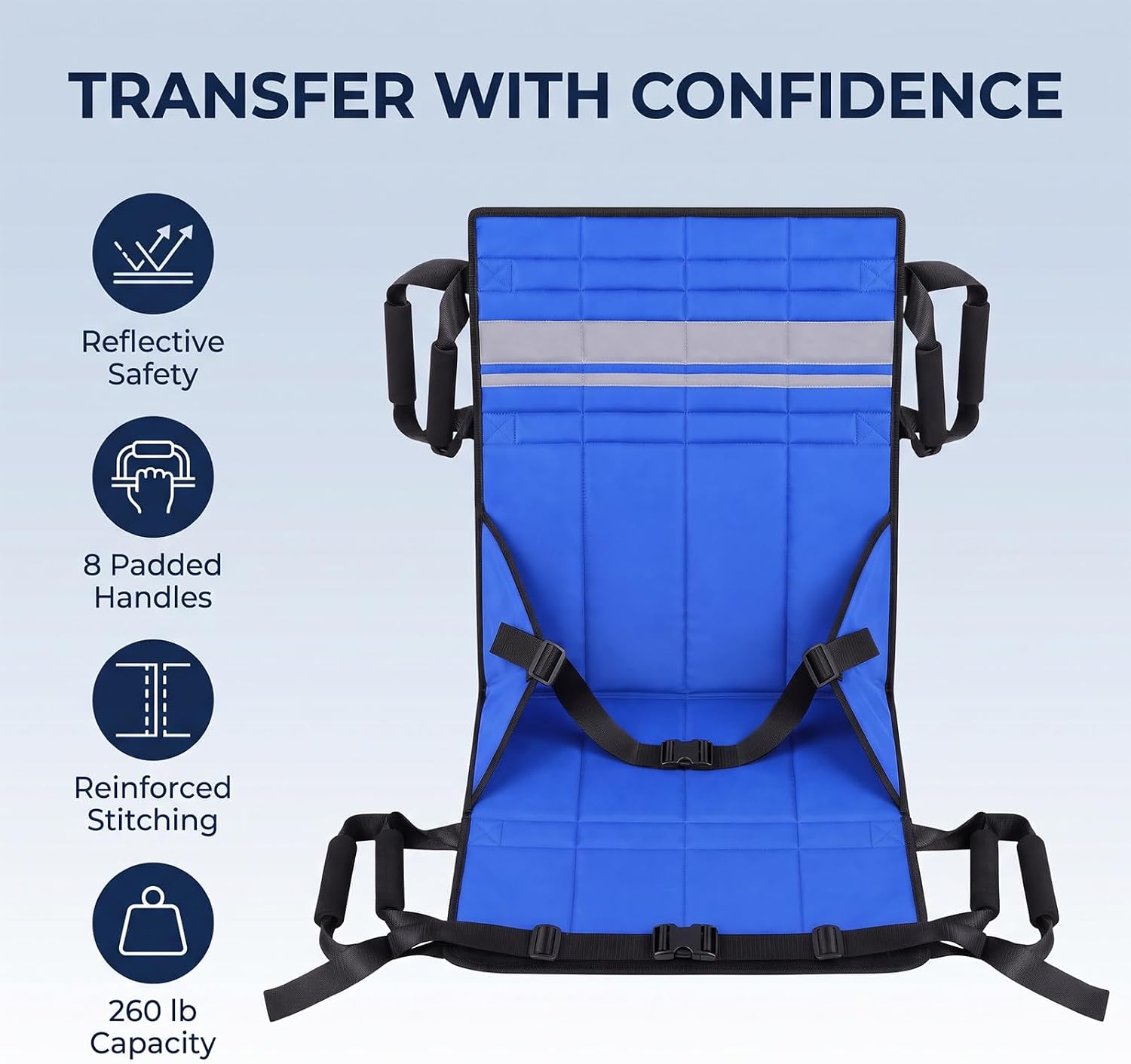 Transfer Sling for Elderly & Disabled, Patient Transfer Lift Assist, Transfer Board Alternative for Stairs, Chairs & Cars, Portable Stair Lift for Seniors, Emergency Evacuation Chair Pad (Blue)