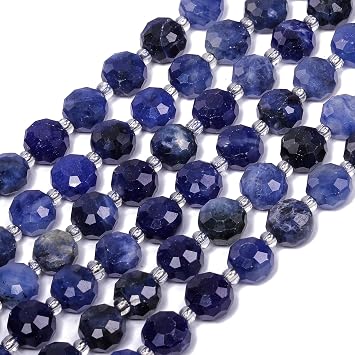85mm Blue Sodalite Natural Stone Beads for Jewelry Making About 35-40pcs 1 Strand 15" Drilled Flat Faceted Cabochon Gemstone Beads for Bracelets Necklace DIY Crafts
