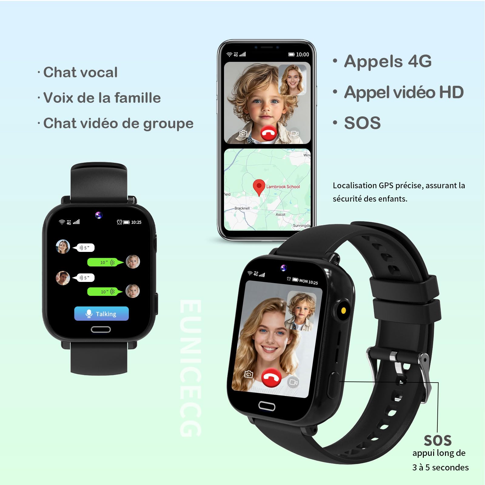 4G Montre Connectée Enfant avec GPS Traceur Téléphone Appel Vidéo | Chat Vocal Jeux Réveil SOS Calculatrice - Digitale Montre Enfant pour Garçon Fille Cadeau Anniversaire