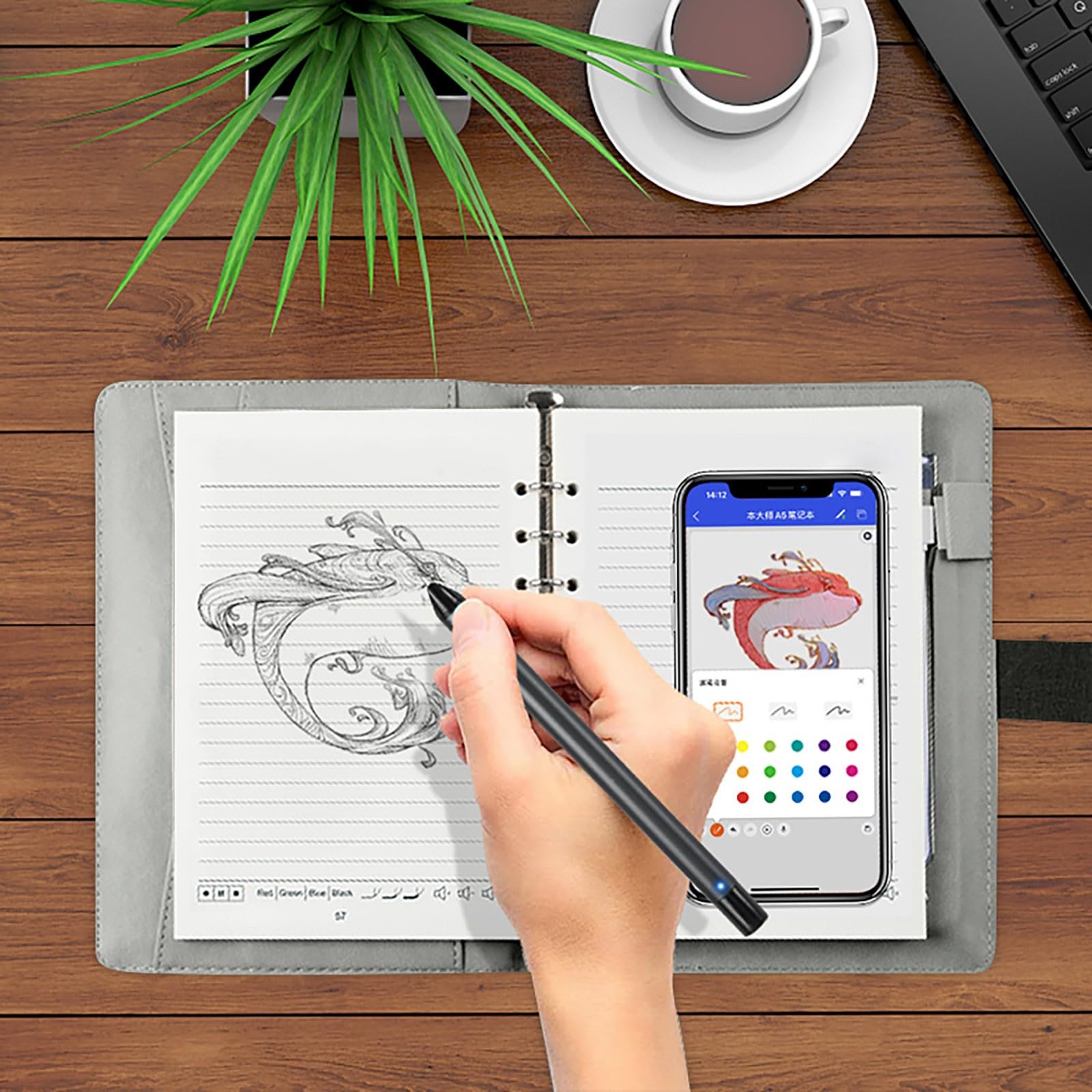 Bloc-notes numérique fonctionnel pour synchronisation avec technologie de stylo intelligent, idéal pour les études de bureau et les projets créatifs, organisation efficace du travail (A, taille unique