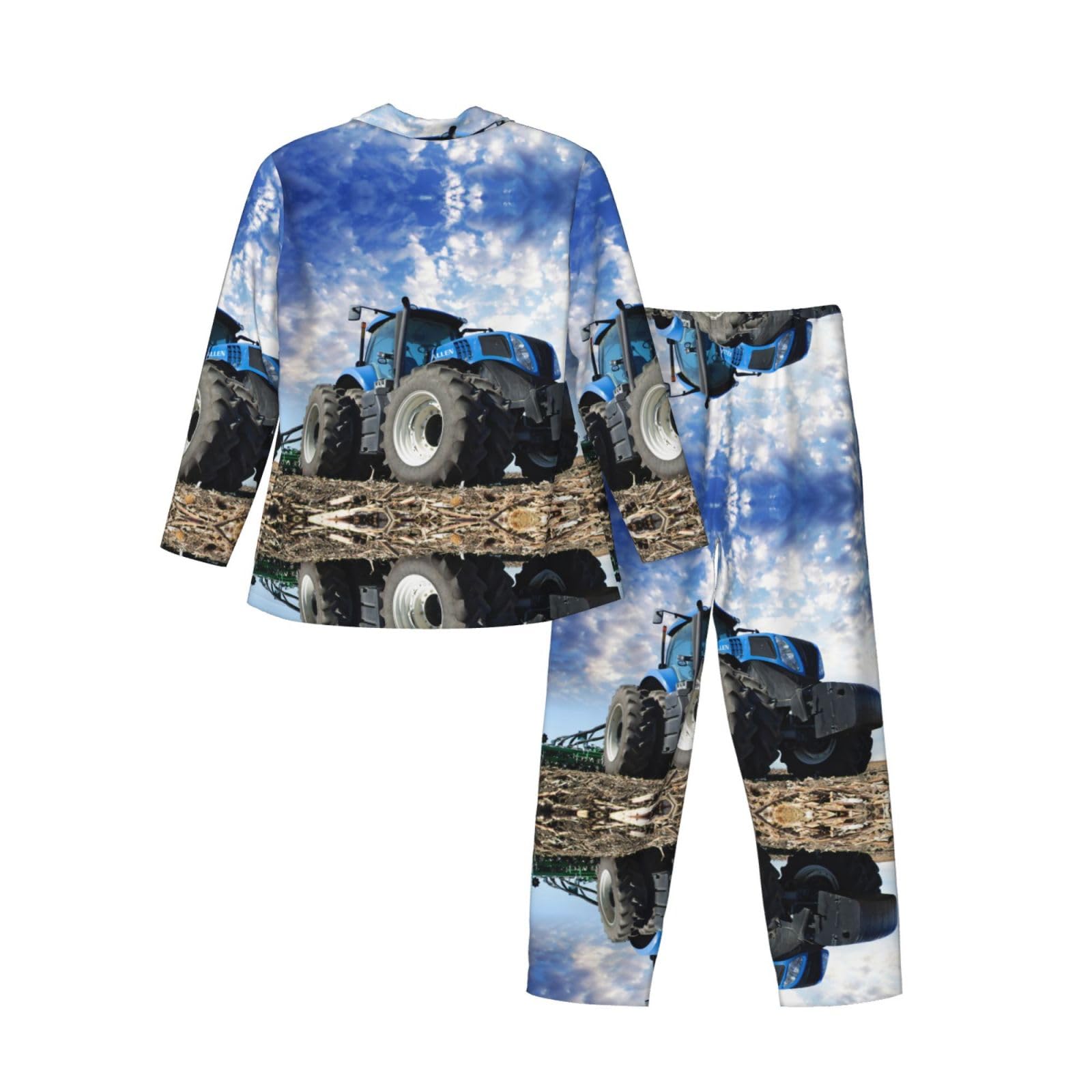Langärmeliges Pyjama-Set für Herren, Motiv: Bauernhof-Traktor, bequemer und modischer Schlafanzug