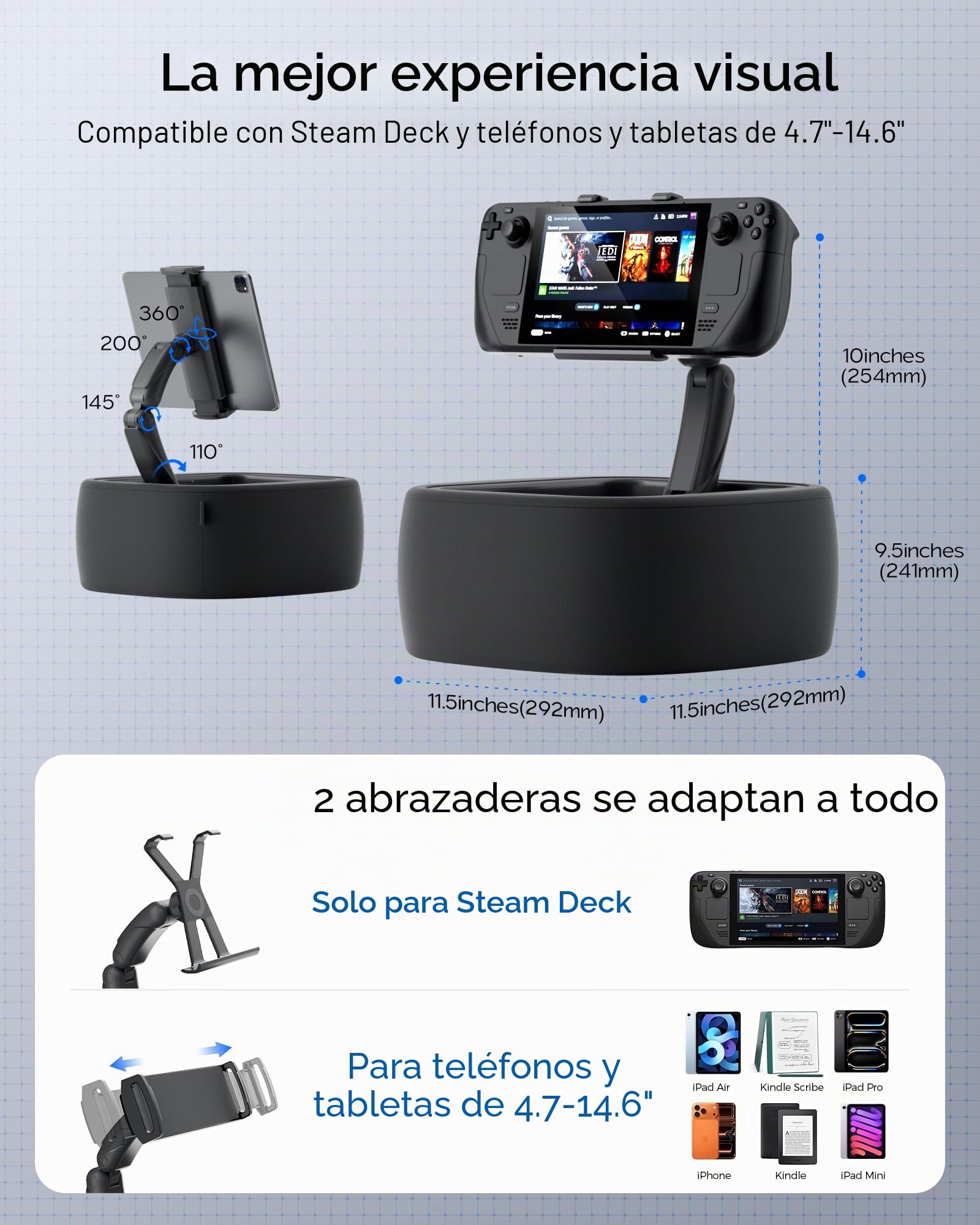 LULULOOK Soporte para Almohada Gaming para Steam Deck OLED & LCD y tabletas de 4,7-14,6", Soporte para Almohada para Kindle Zero Gravity para el Regazo, Accesorios para Steam Deck (Lavable a máquina)