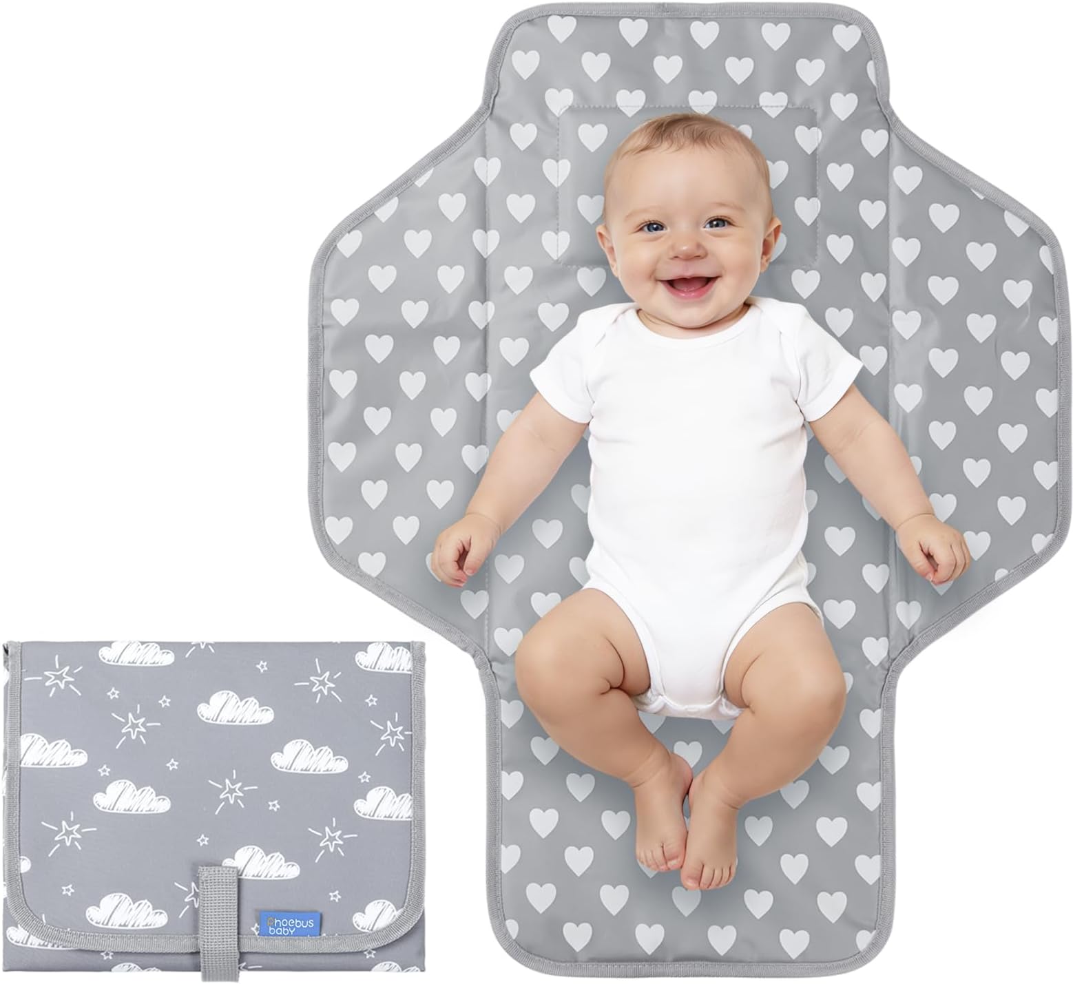 PHOEBUS BABY Portable Changing Pad Travel - Waterproof Compact Diaper Changing Mat with Built-in Pillow - Lightweight & Foldable Changing Station, Newborn Shower Gifts
