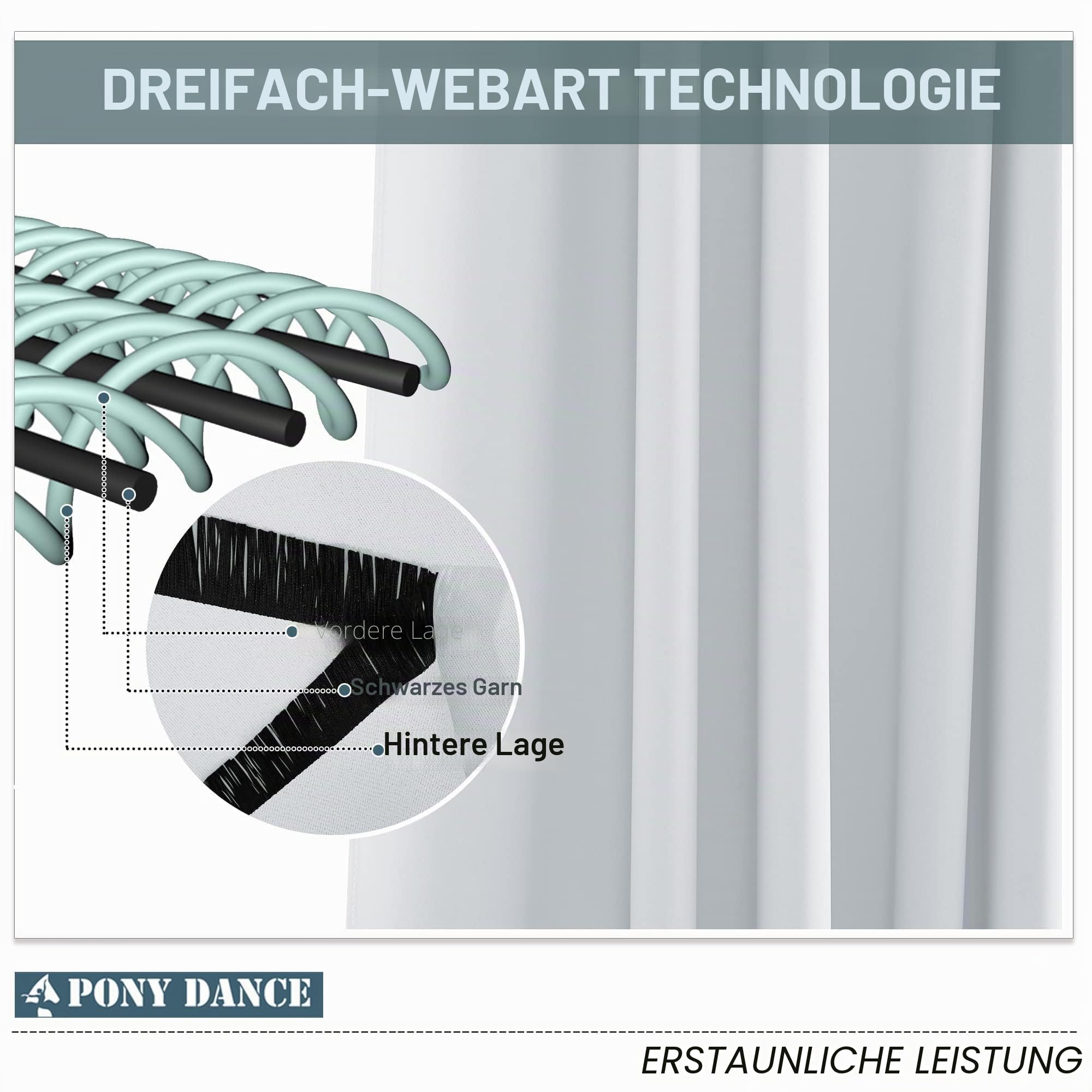PONY DANCE Outdoor Vorhang Wetterfest 2er Set H 213 x B 132 cm Outdoor Gardinen Wasserdicht Sonnenschutz & Sichtschutz Terrasse Vorhänge Weiß Outdoorvorhänge mit Ösen, Grau-weiß