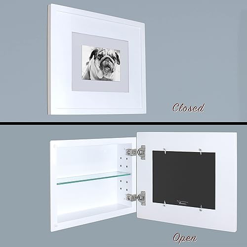 Fox Hollow Furnishings Marco de fotos oculto de 14 x 11 pulgadas, botiquín sin espejo para baño, empotrado en la pared, fabricado en América del