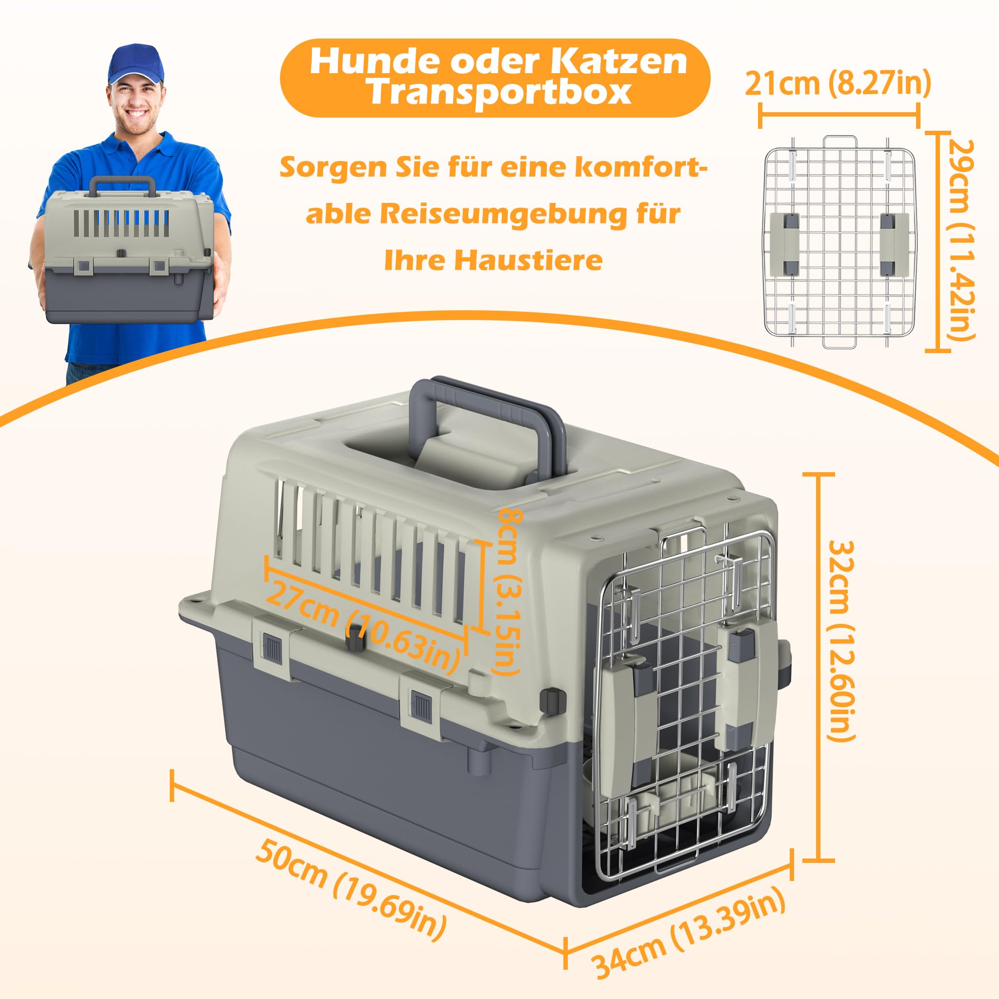 HENGMEI Boîte de transport pour chien - En plastique - Avec fentes d'aération de porte - Pour petits chiens et chats - 49,5 x 33,5 x 36 cm