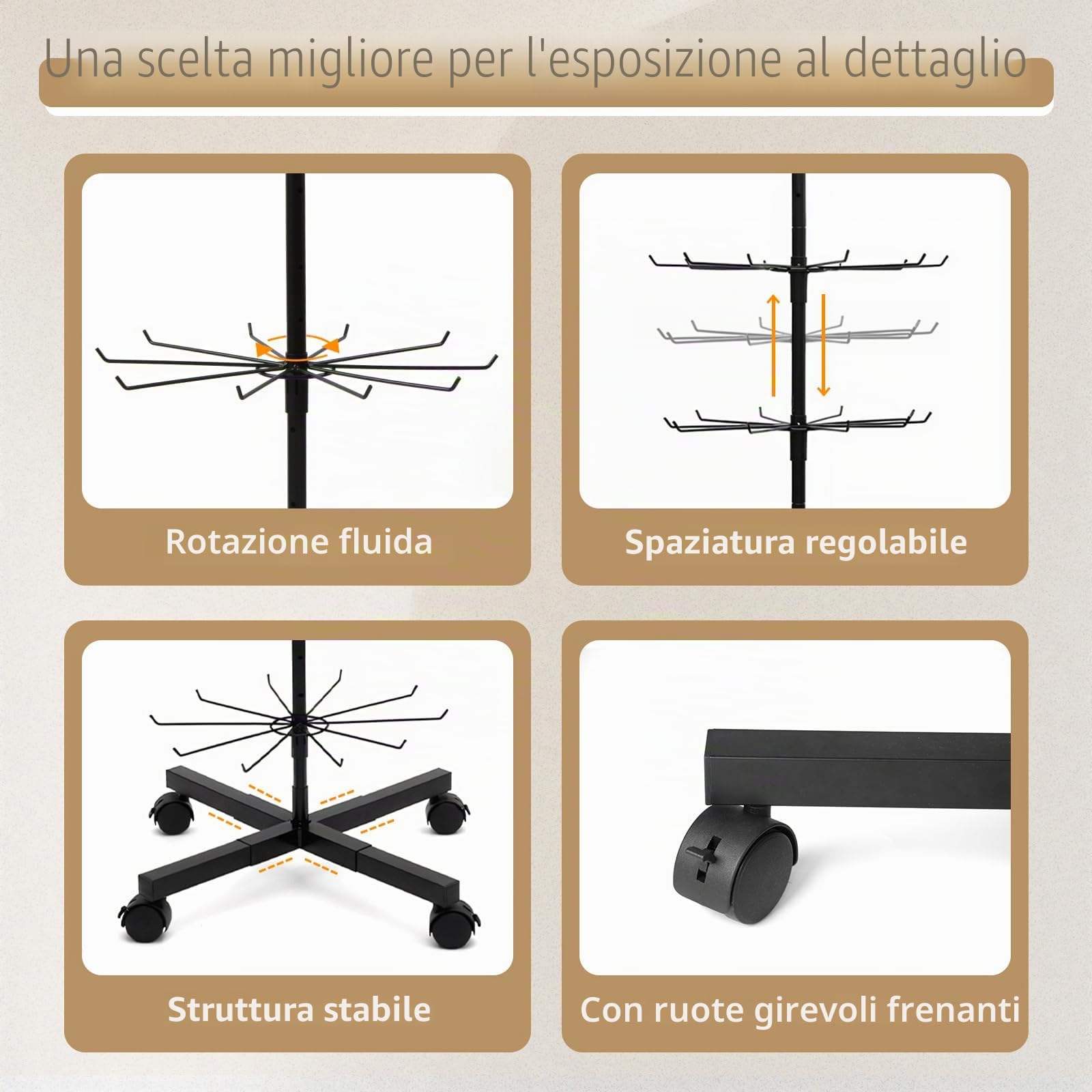 ANBOXIT Espositore per vendita al dettaglio, espositore rotante | per eventi e negozi di gioielli, 7 livelli mobili e regolabili 1 PCS - nero
