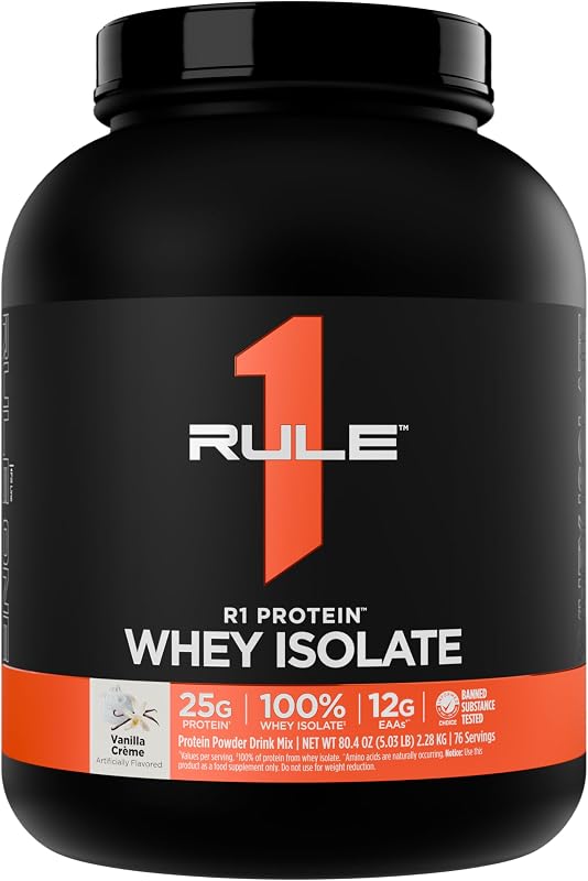 Rule 1 Proteins R1 Protein Whey Isolate, Vanilla Creme, 76 Servings | 25g of Protein from Whey Isolates and Hydrolysate isolates for Workout Recovery and anytime use