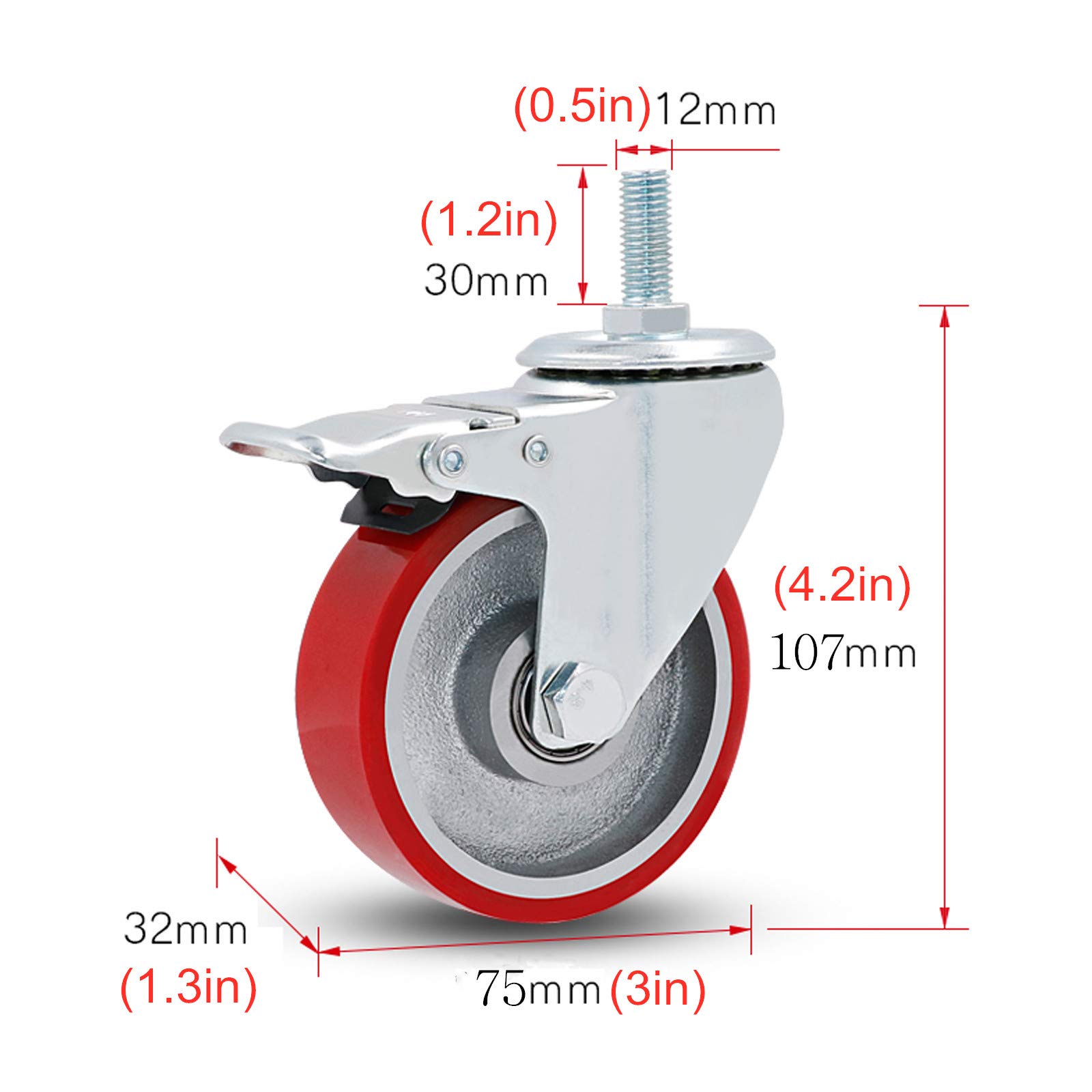 Ruote Girevoli In PU E ABS Di Alta Qualit&agrave;, Freno Unidireziole E Morsetto Per Piastra, Grigio