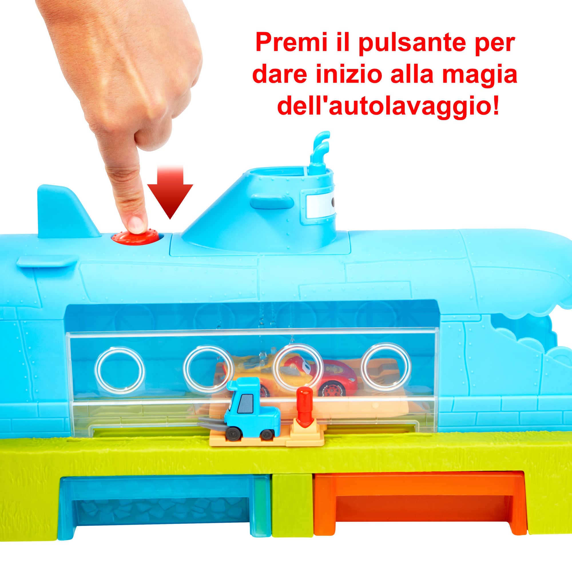 Mattel Disney Pixar Cars - Autolavaggio balena-sottomarino cambia colore playset con veicolo cambia colore, Giocattolo per Bambini 4+ Anni, HGV70