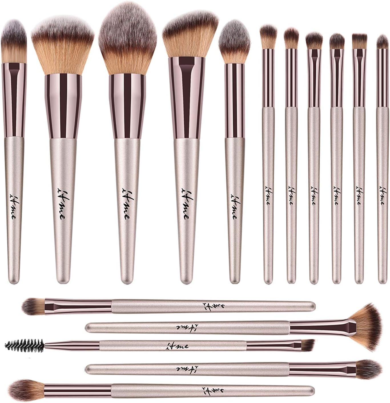 Makeup Brushes, ITME [Upgrade Version] Premium Makeup Brush Synthetic Cosmetics Professional Handle Makeup Brushes set, Kabuki Foundation Blending Makeup Brush Kit (Pack of 16,Rose Gold Champagne)