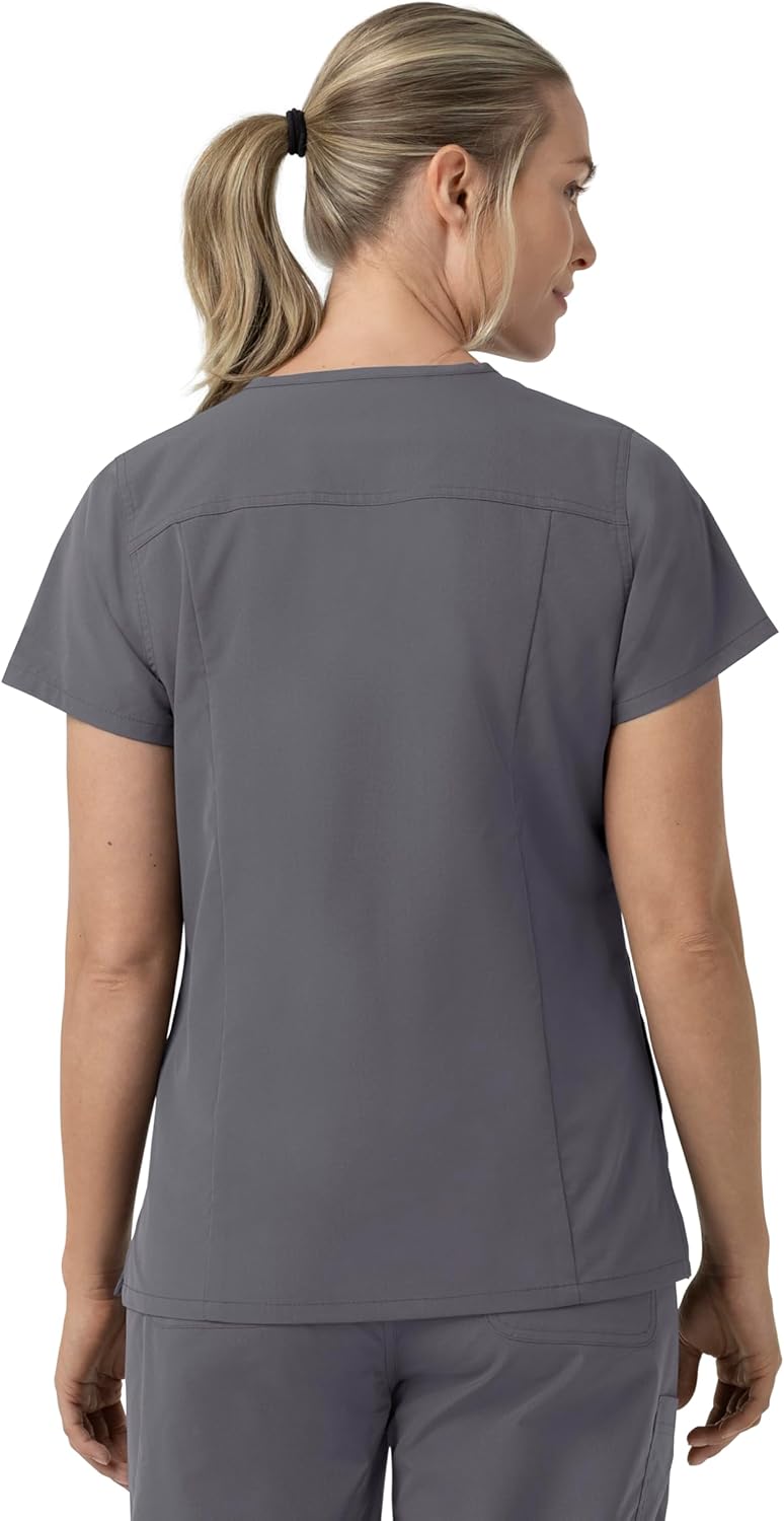 Carhartt Rugged Flex FLD Scrubs for Women, V-Neck Scrub Tops - Pewter, S - Image 2