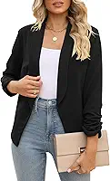 Blazer feminino de manga 3/4 com frente aberta, cardigã para trabalho e escritório