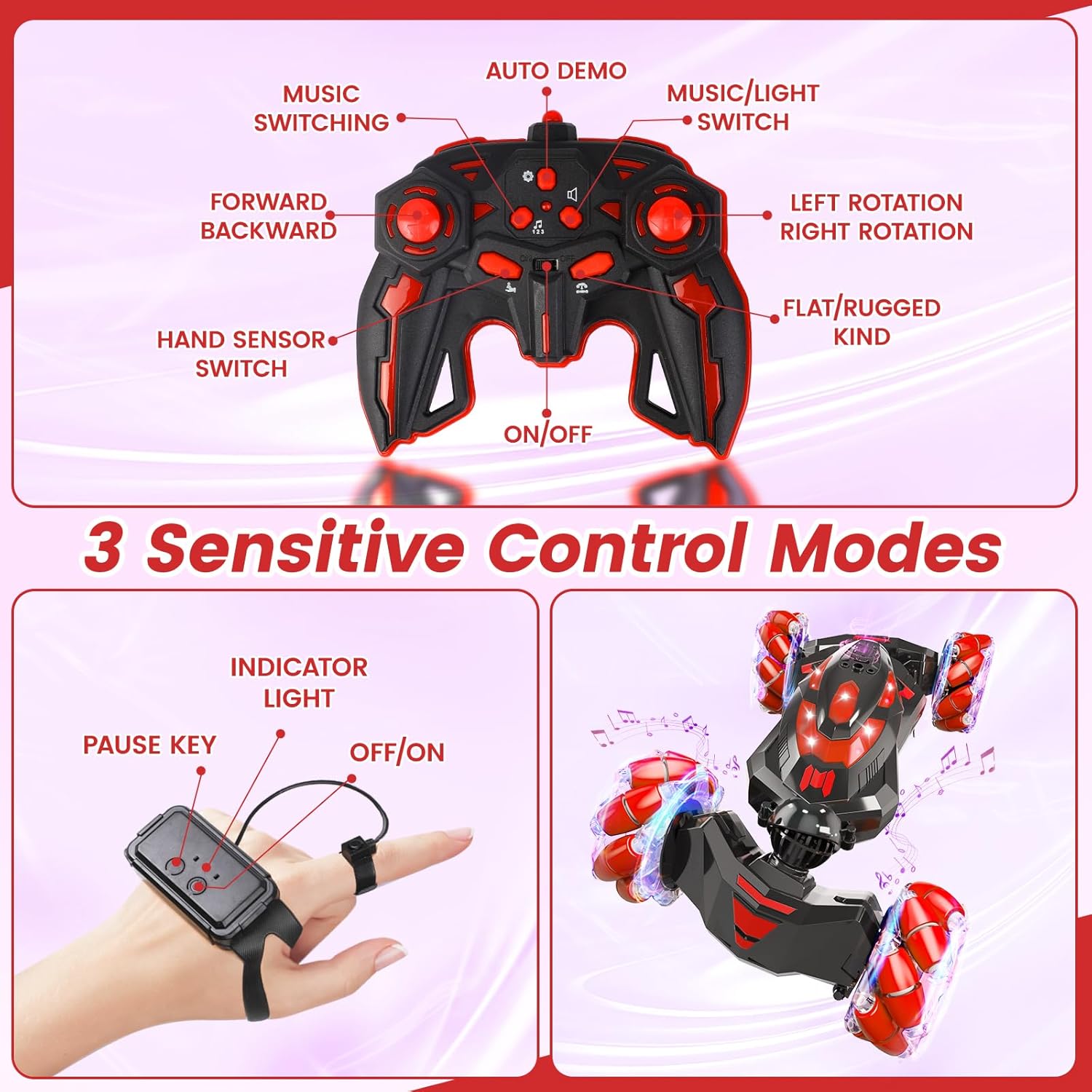 Gesture Sensing RC Stunt Car,Remote Control Car Toys for Ages 8-12,Drift Cars with Lights Music,4WD 360° Spins All Terrains Kids Toys RC Cars, 4-7 Best Birthday Gift for Kids - Image 5