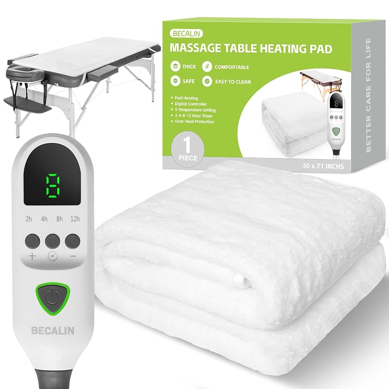 Aquecedor elétrico para maca de massagem BECALIN MTHP002, 9 níveis, temporizador digital e faixas elásticas