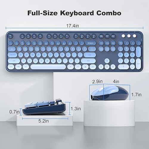 Miniatura 7 de MOFII Combo de teclado y mouse inalámbricos, teclado retro de tamaño completo con teclas redondas, diseño ergonómico para portátiles Windows 7, 8,