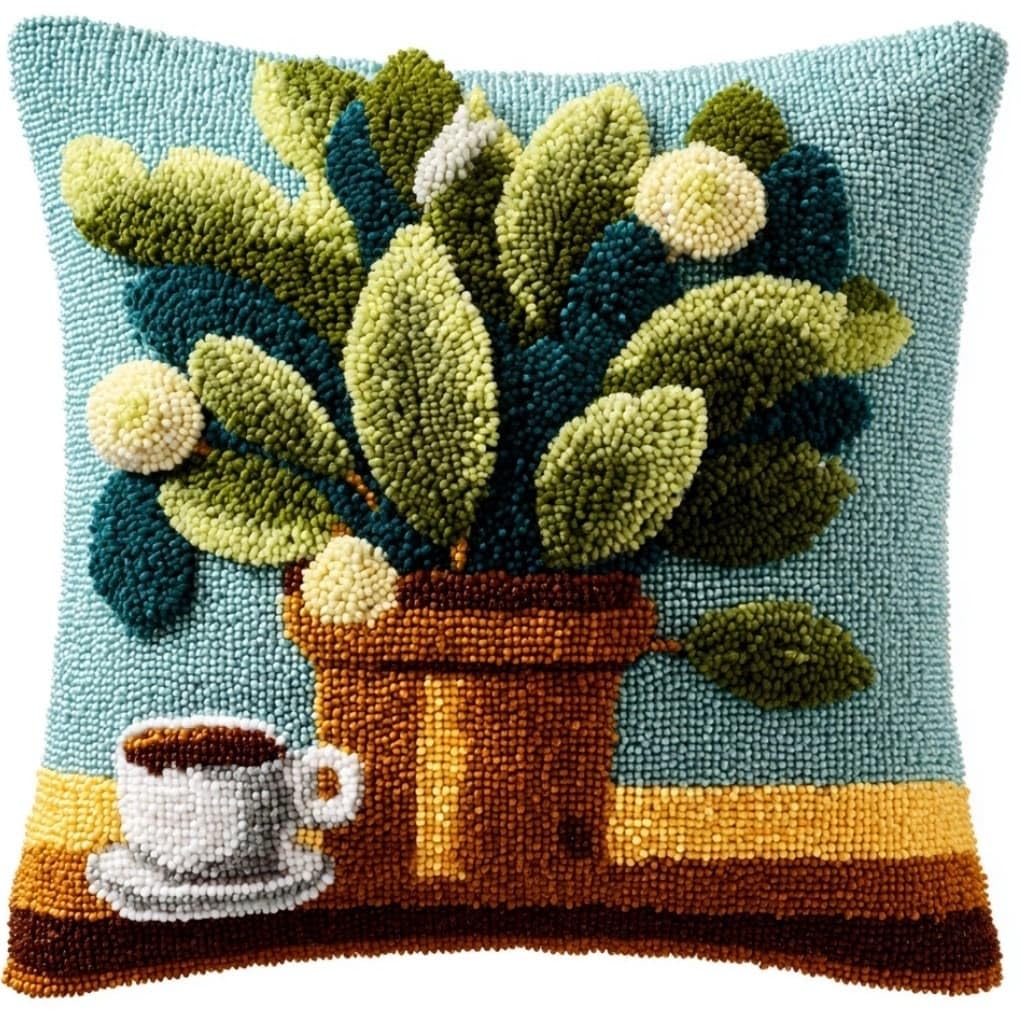 WallustrioaW Latch Hook Pillow Kit -Eucalyptus Leaf Pot 43X43Cm Embroidery Art Craft Kit All Ages Unisex