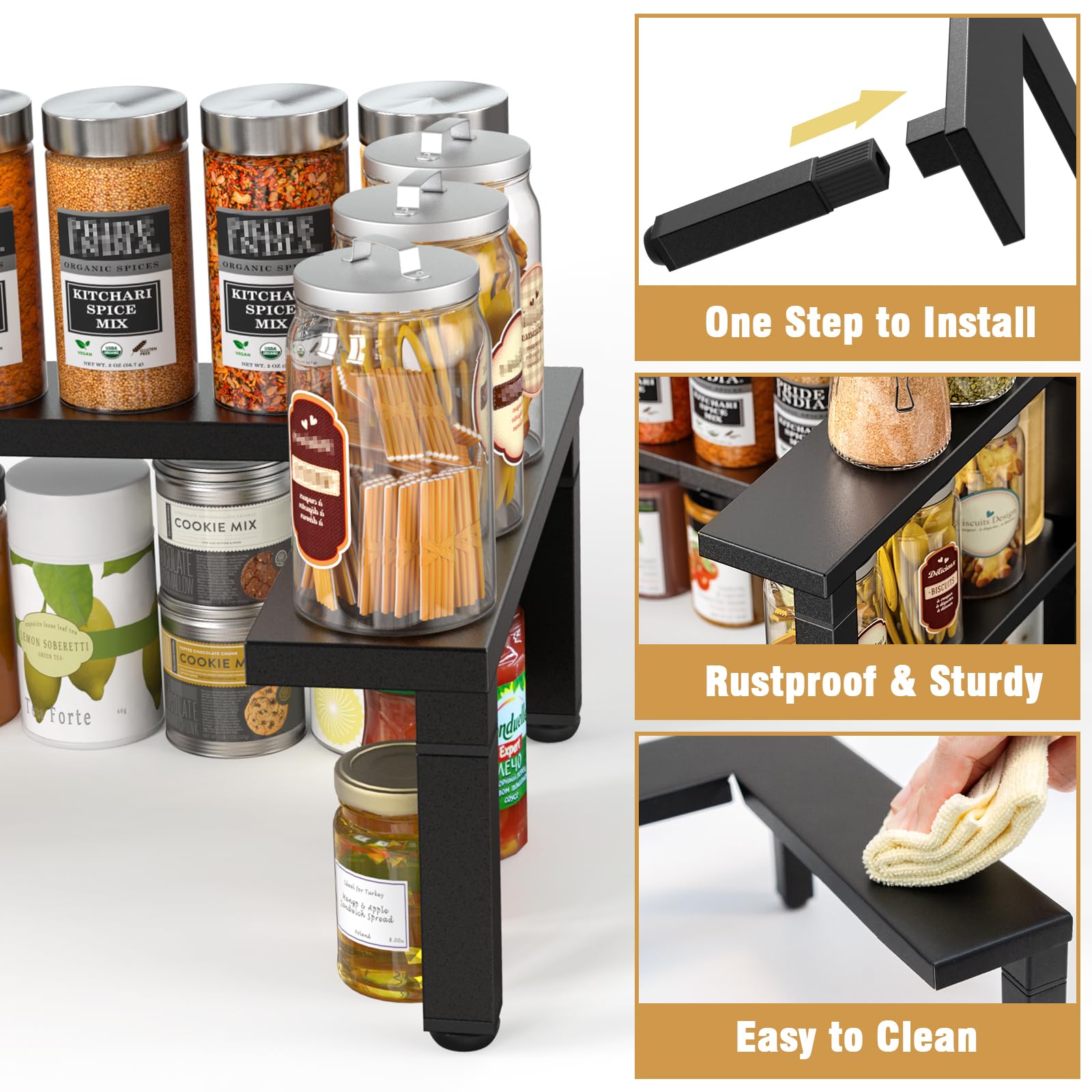 THYGIFTREE Spice Rack Organizer for Cabinet Expandable Metal Seasoning Organizer Height Adjustable Spice Storage Shelf for Cupboard Pantry, 1 Pack