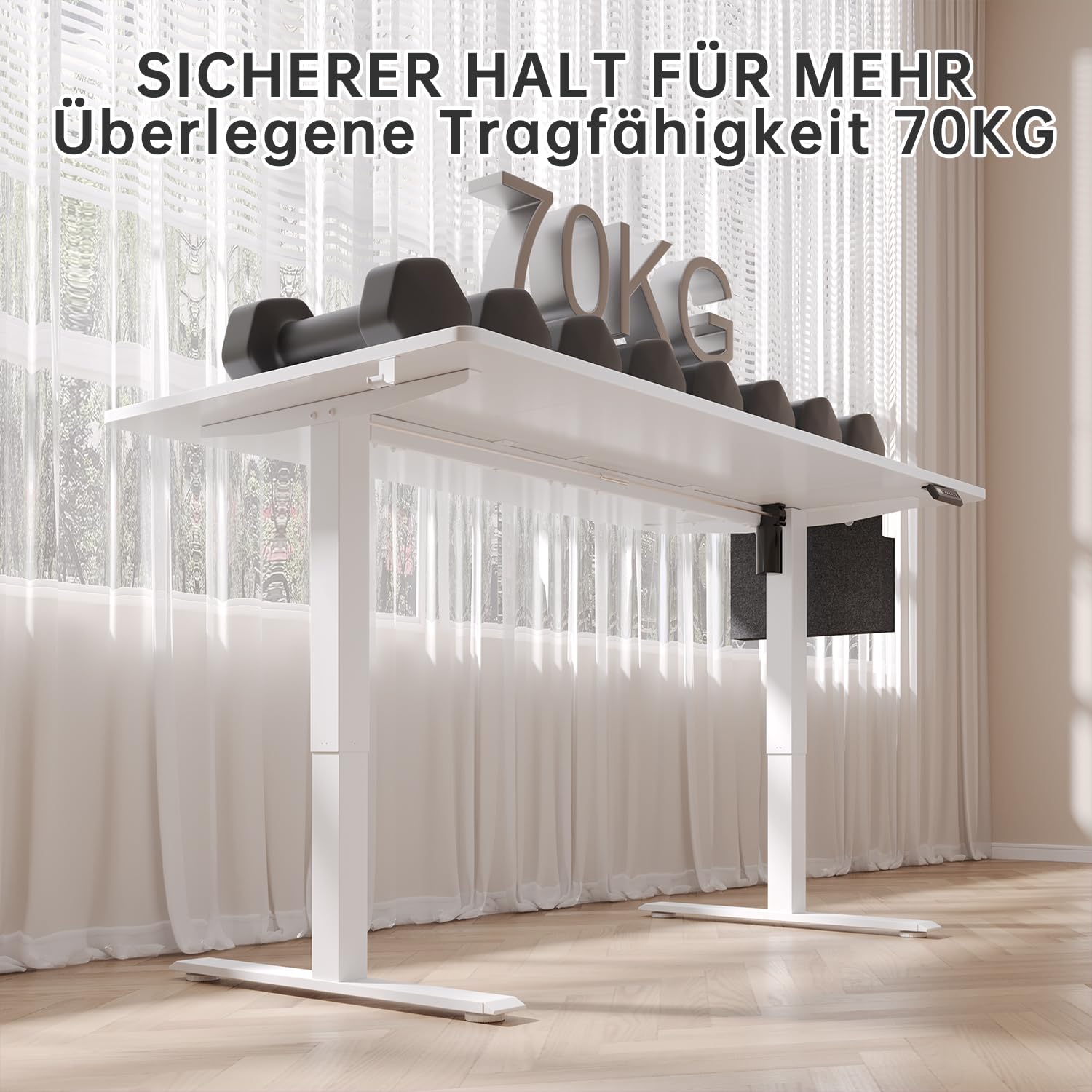 Airfish Höhenverstellbarer Schreibtisch Elektrisch 160x70cm, Stabiler Schreibtisch mit Aufbewahrungstasche, Memory-Funktion mit 4 Höhen, Computertisch für Homeoffice, Stehpult, Standing Desk, Weiß