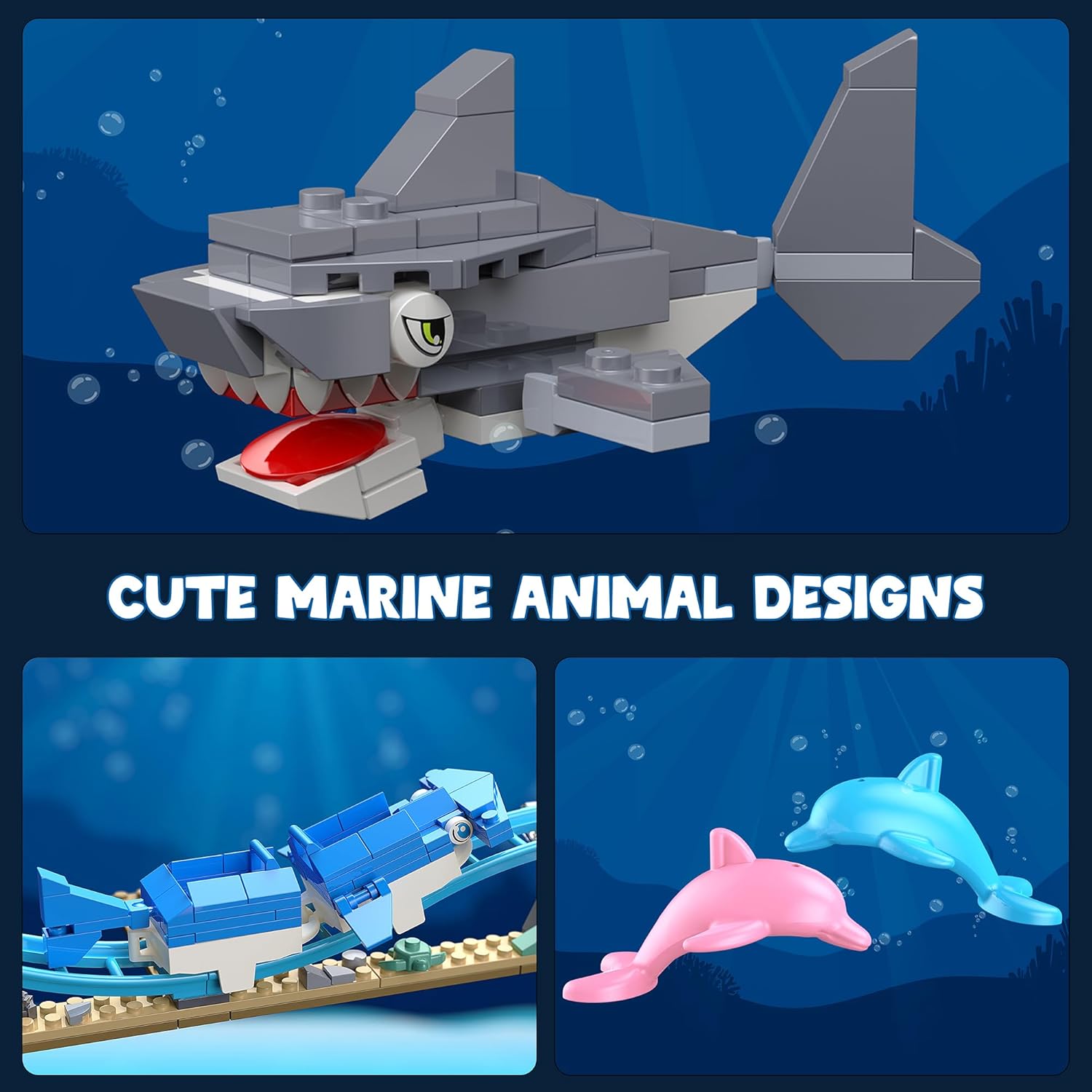 Ocean Roller Coaster Adventure Park Building Set, Friends Blocks Kit with Submarine & Dolphins Railcar Rollercoaster, Gift for Kids Birthday Children's Day Christmas