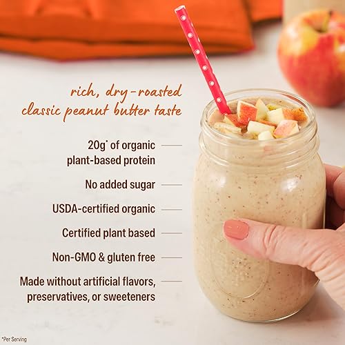 Miniatura 6 de Orgain X Justin's - Proteína en polvo orgánica vegana con mantequilla de nueces, mantequilla de maní - 20 g de proteína vegetal, 2 g de azúcar, sin