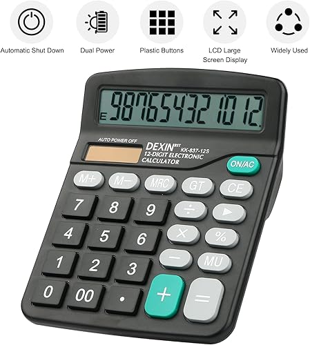 Miniatura 4 de Calculadora de escritorio con pantalla LCD de 12 dígitos, doble potencia, compacta y ligera, pantalla fácil de leer, duradera para negocios, escuela
