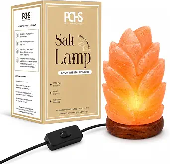 Leaf Shape Himalayan Pink Salt Lamp - 6 Inches, 4 lbs, Handcrafted with Wooden Base and On/Off Switch