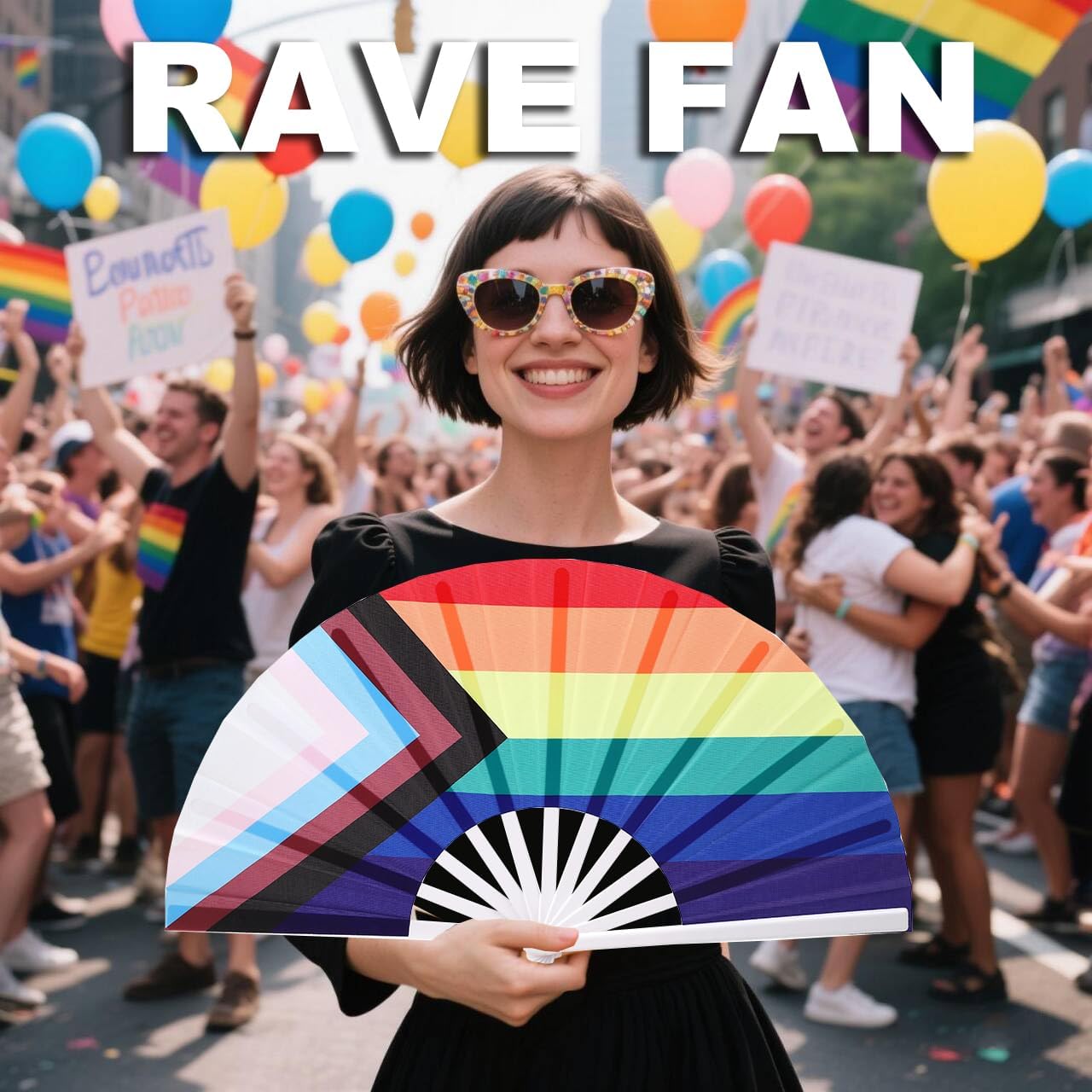 Rainbow Large Folding Fan-Hand Fan Popping Fans for Line Dancing Clacking Fans for Boots On The Ground Dance,Party,Outdoor,Decoration (Pride Flag)