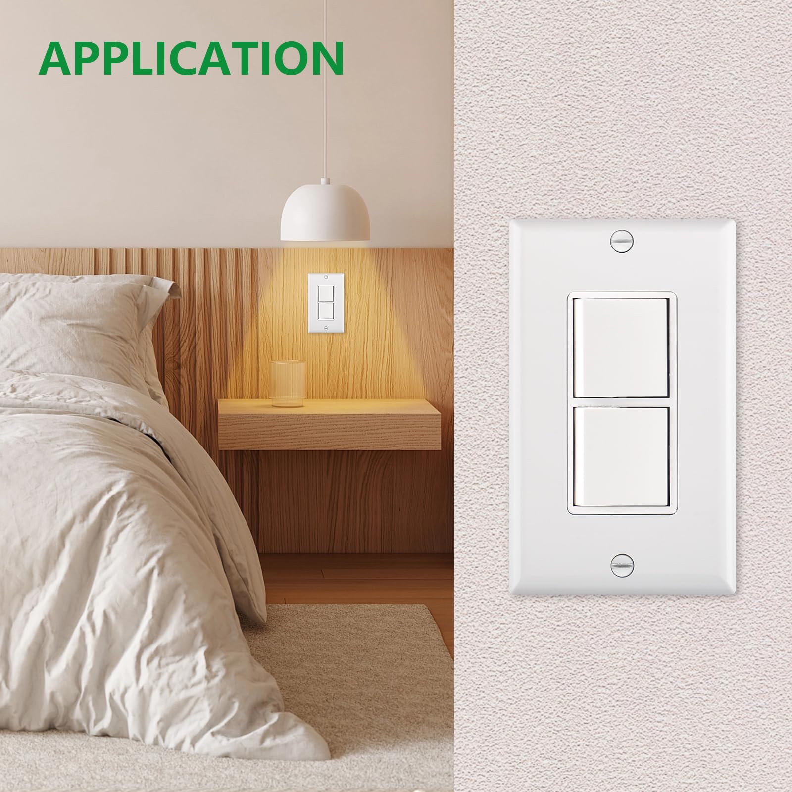 Wengart Duplex Rocker Combination Switch – 120V 15A, 2 Individual Switches, Ground Terminal, UL Listed, Wall Plate Included