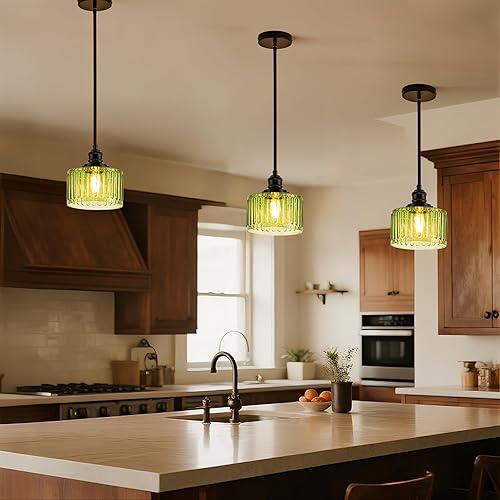 Miniatura 98 de MAYNA Lámpara colgante de granja de 1 luz, lámparas de jaula de metal negro con cadena ajustable y pantalla de vidrio, luces colgantes para isla