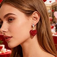 Vista 5 de Aretes de corazón rojo, regalos para el día de San Valentín para ella, aretes de corazón de amor con diamantes de imitación, aretes colgantes de San