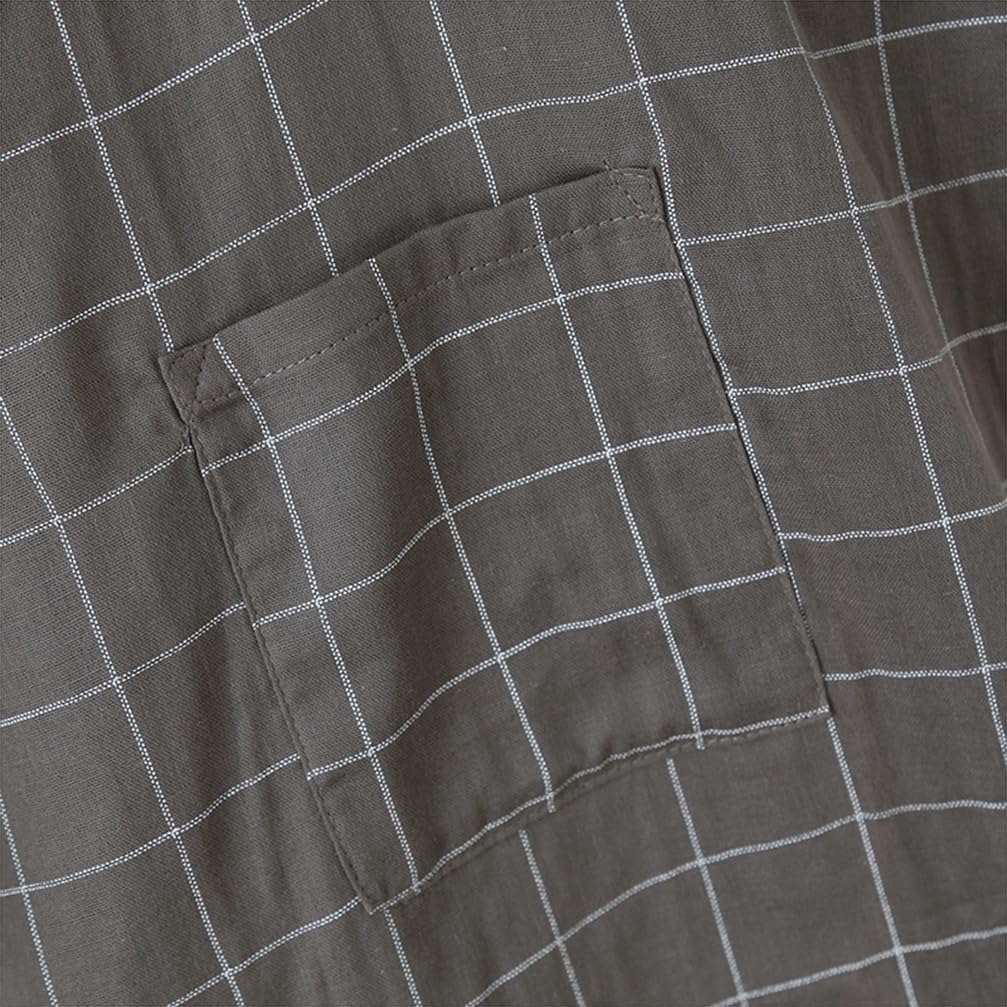 Hombres Algodón Kimono Robe SPA Albornoz Mediados de Longitud Plaid Sleepwear Kimono japonés para Hombres