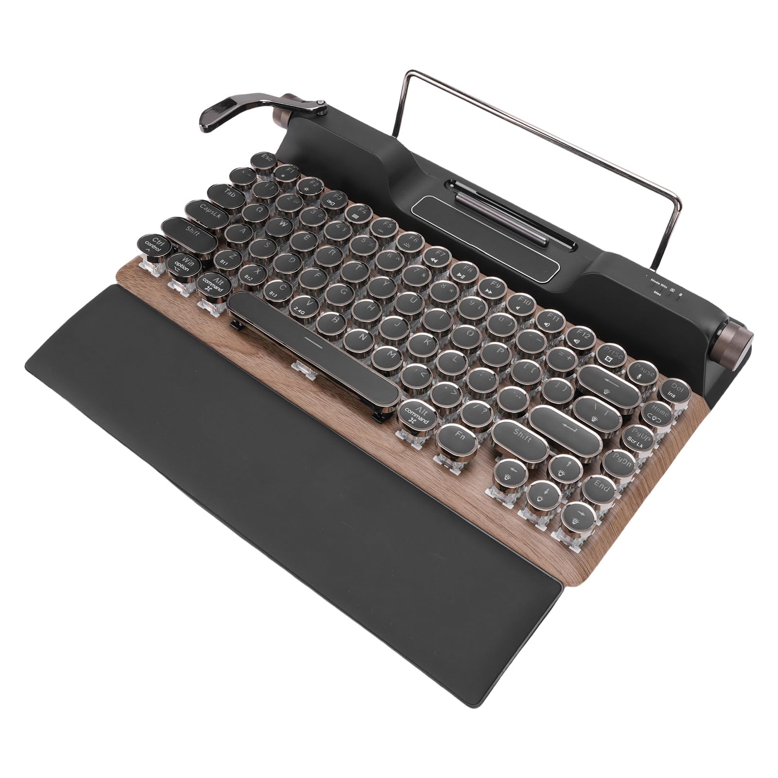 VBESTLIFE Retro Maszyna do Pisania Bezprzewodowa Klawiatura Gier Mechanicznych z Bluetooth 5.0, 84 Klawisze, Niebieskie Przełączniki, Punkowa Okrągła Keycap, Podświetlenie RGB, Odpoczynek