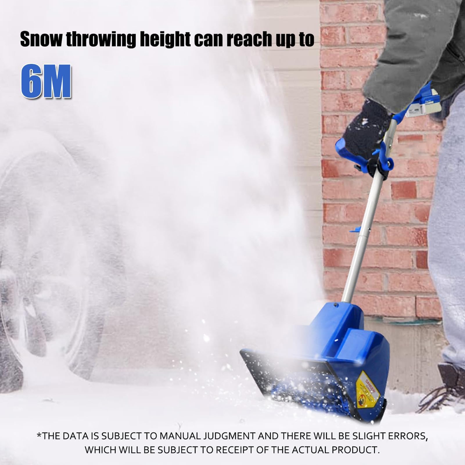 Pala da neve elettrica, 24 V, a batteria, ad alta potenza, ricaricabile, con distanza di lancio di 8 m, per patio e parco giochi