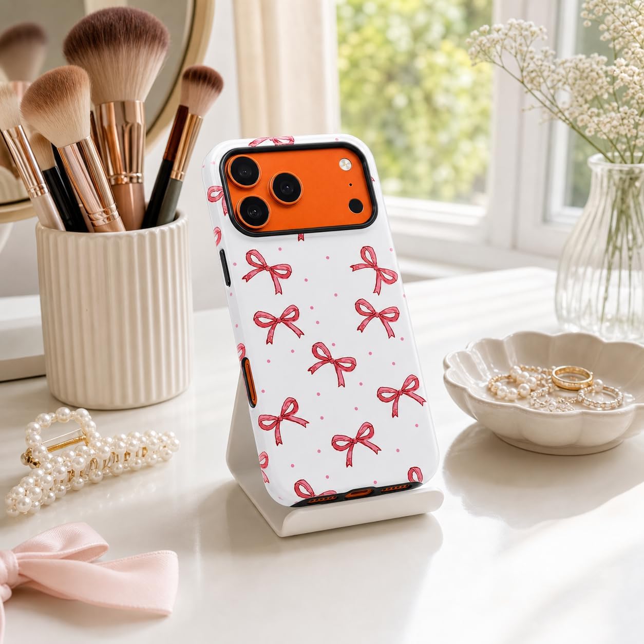 for iPhone 17 Pro Max Case, Pink Bow, Compatible with MagSafe, White image 5