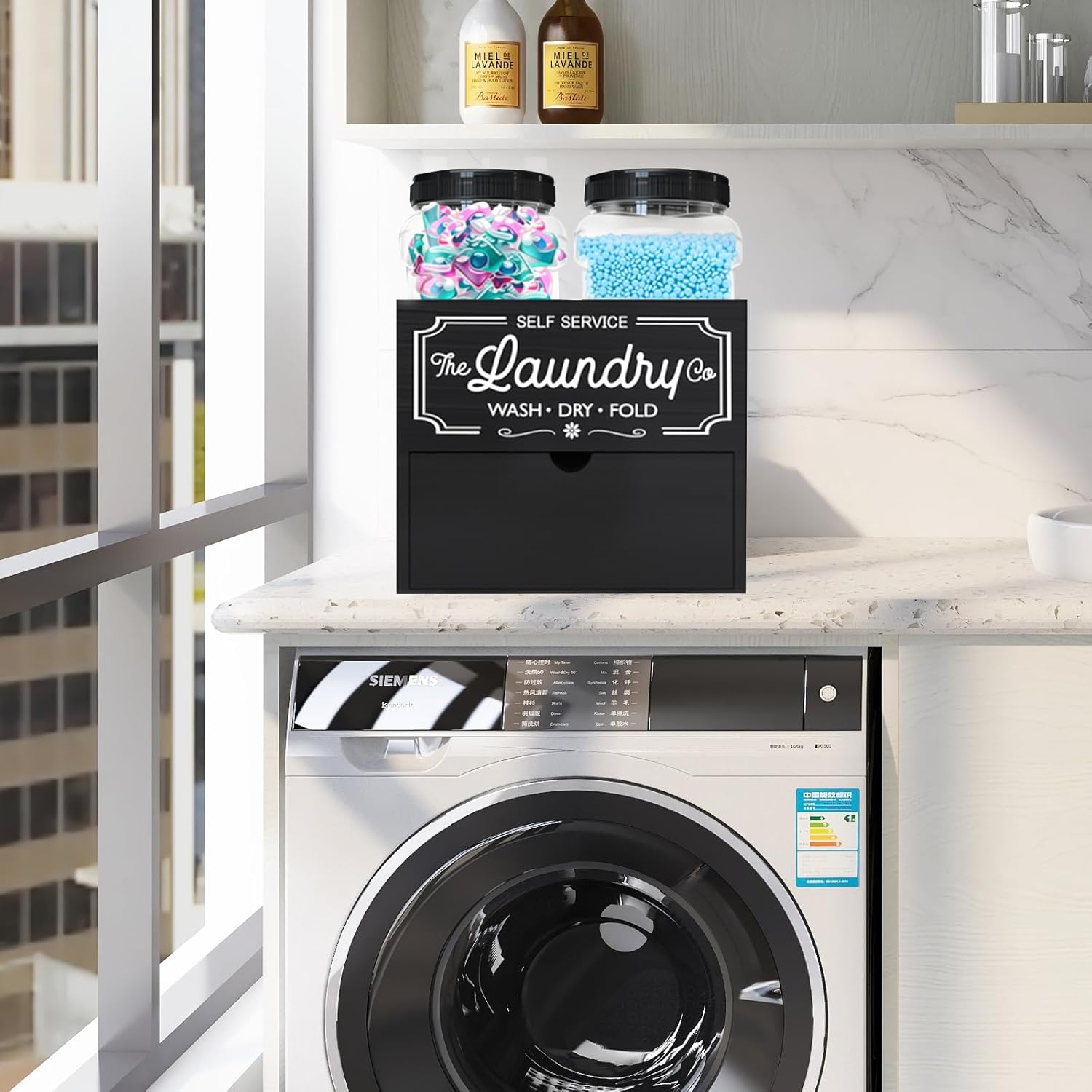 Longzhuo Dryer Sheet Holder, Laundry Pods Container(2 Pack), for Store Dryer Balls, Fragrance Enhancers, Clothespins, and More, Black