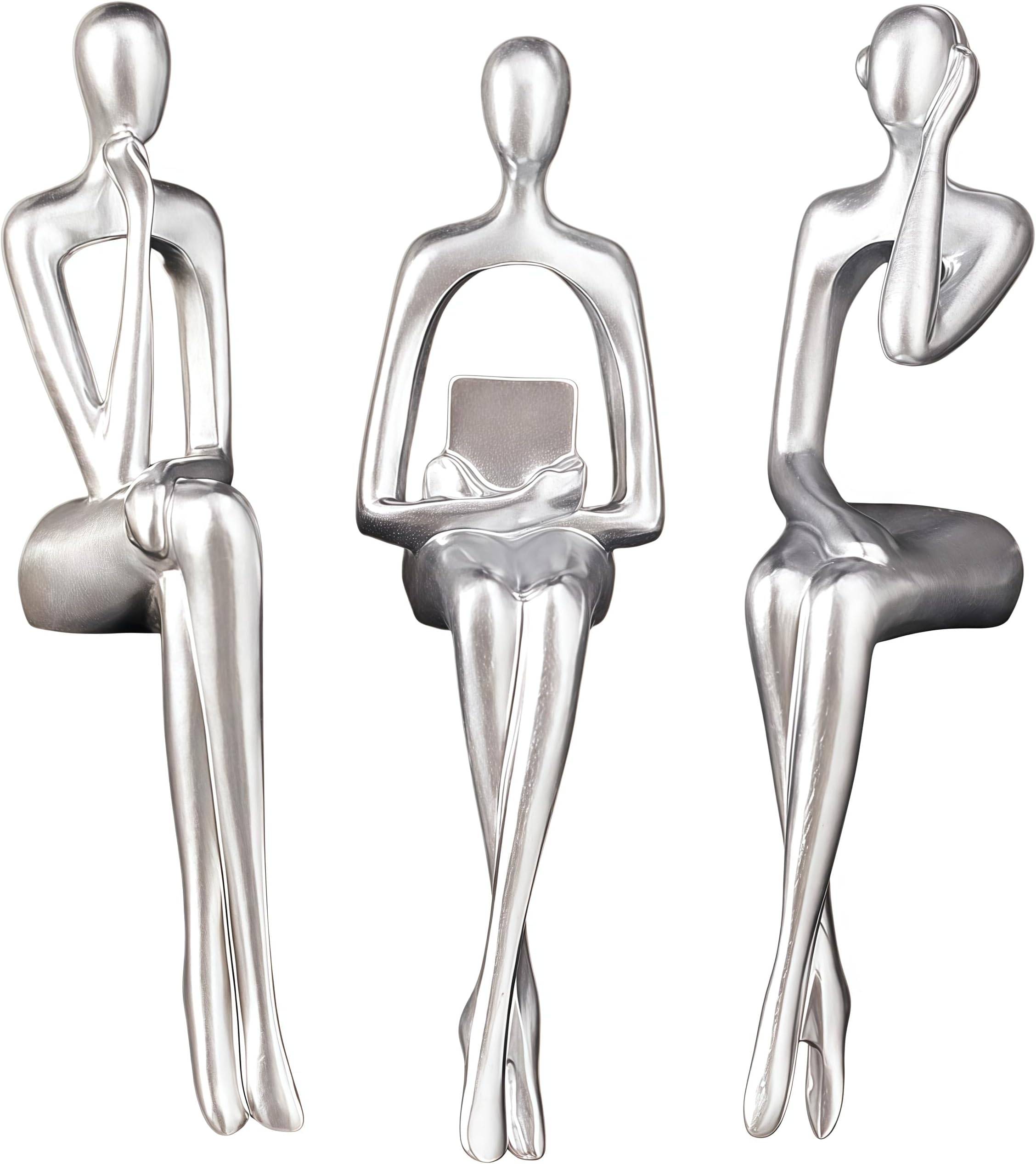 XINXAUN Silver Statue Home Decor - Modern Bookshelf & Desk Decor - 3 Piece Set