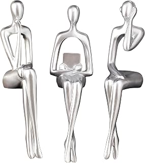 XINXAUN Silver Statue Home Decor - Modern Bookshelf & Desk Decor - 3 Piece Set