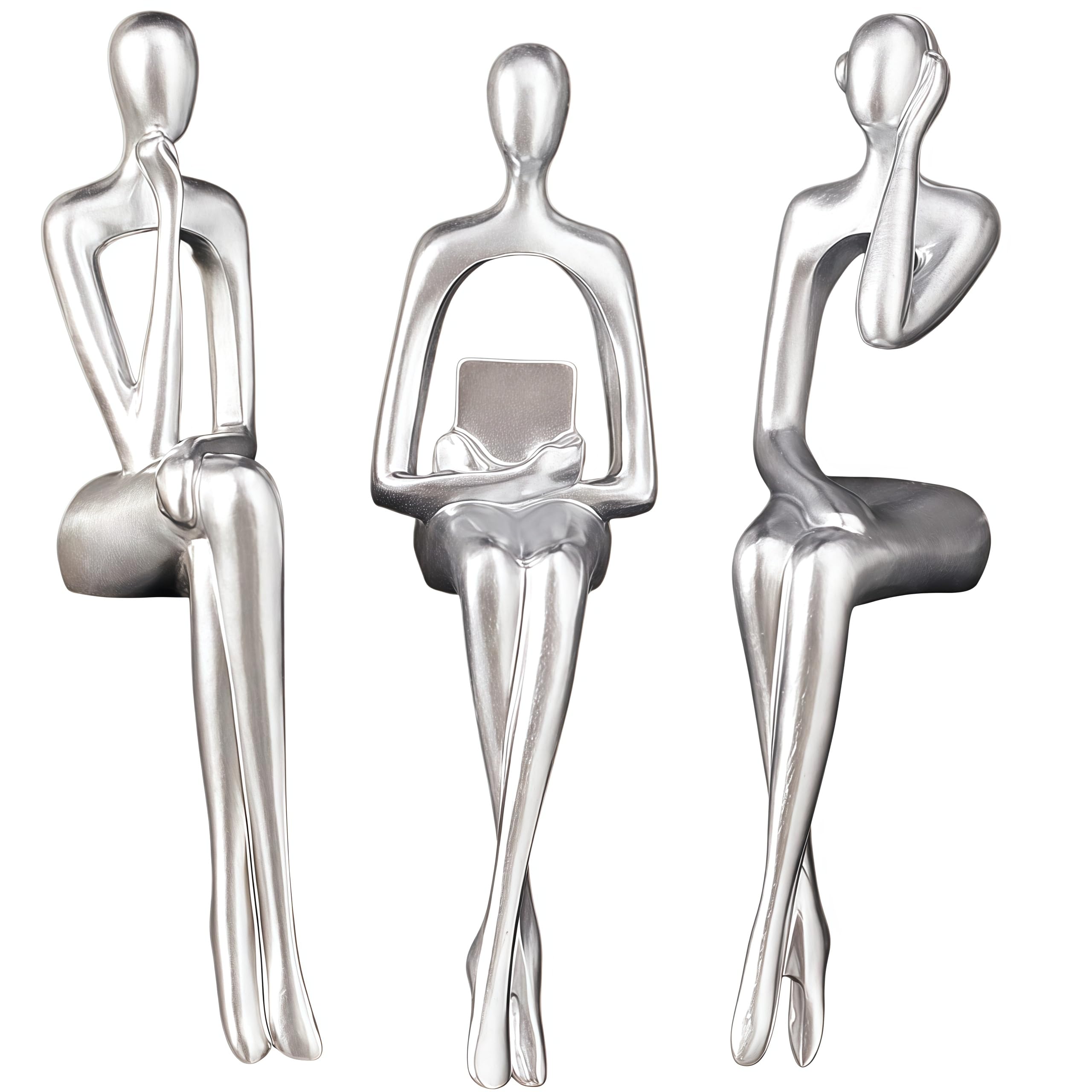 XINXAUN Silver Statue Home Decor - Modern Bookshelf & Desk Decor - 3 Piece Set