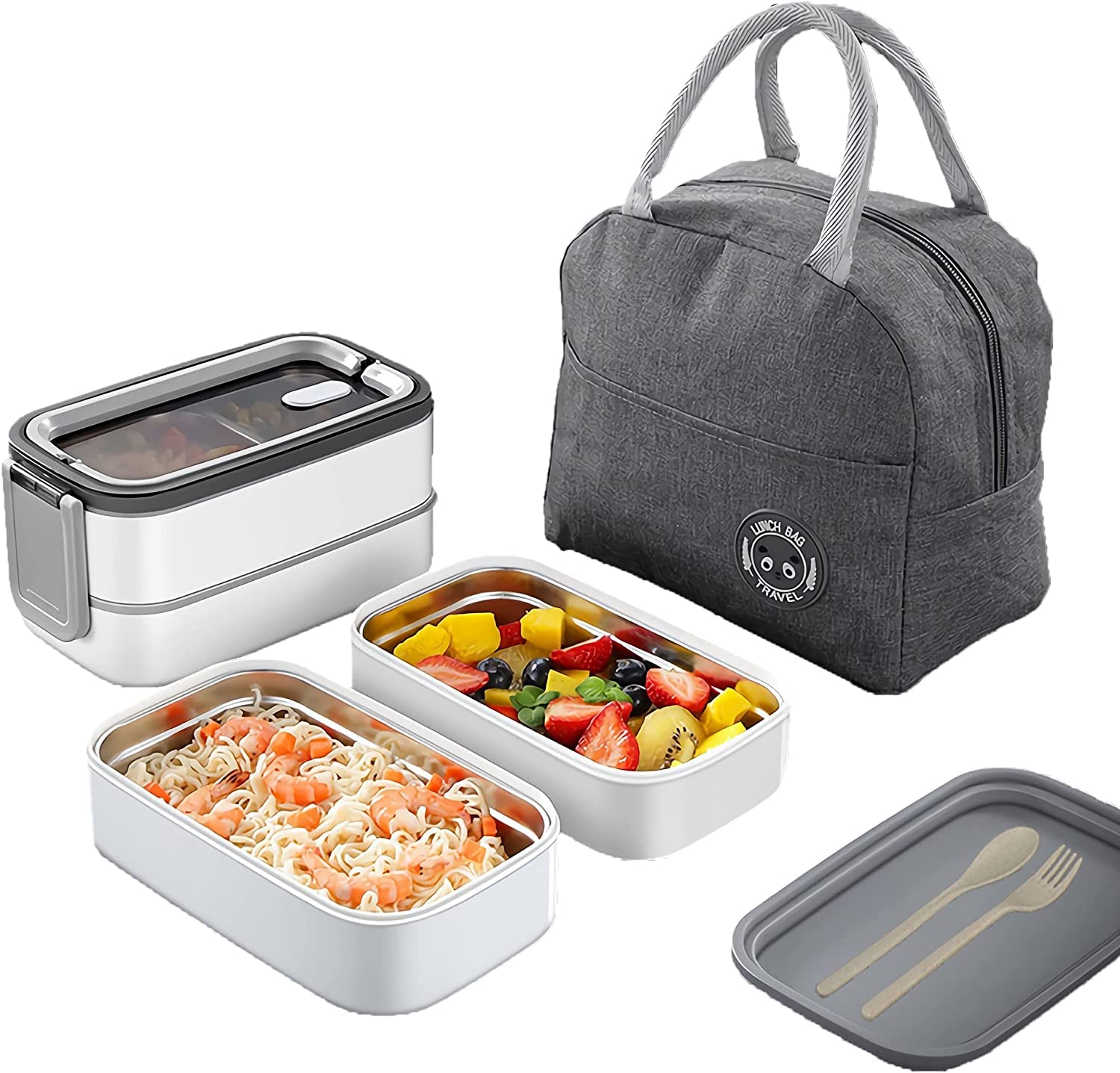 Home Lunch Box, Tiffin Box for kids Lunch box for Adults & Office, Insulated Bento Lunch Box with Tableware & Bag Lunch Box with 2 compartments, Leakproof, Dishwasher Safe, BPA Free