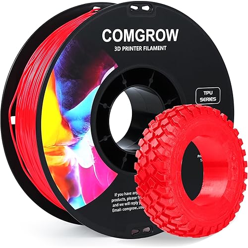 Comgrow TPU Filament 1.75, 3D Printing Filament, Flexible 3D Printer Filament, 95A Soft 3D Printing Filament fit Most 3D Printers Dimensional Accuracy +/- 0.02mm Filament TPU Red 1kg (2.2lbs)