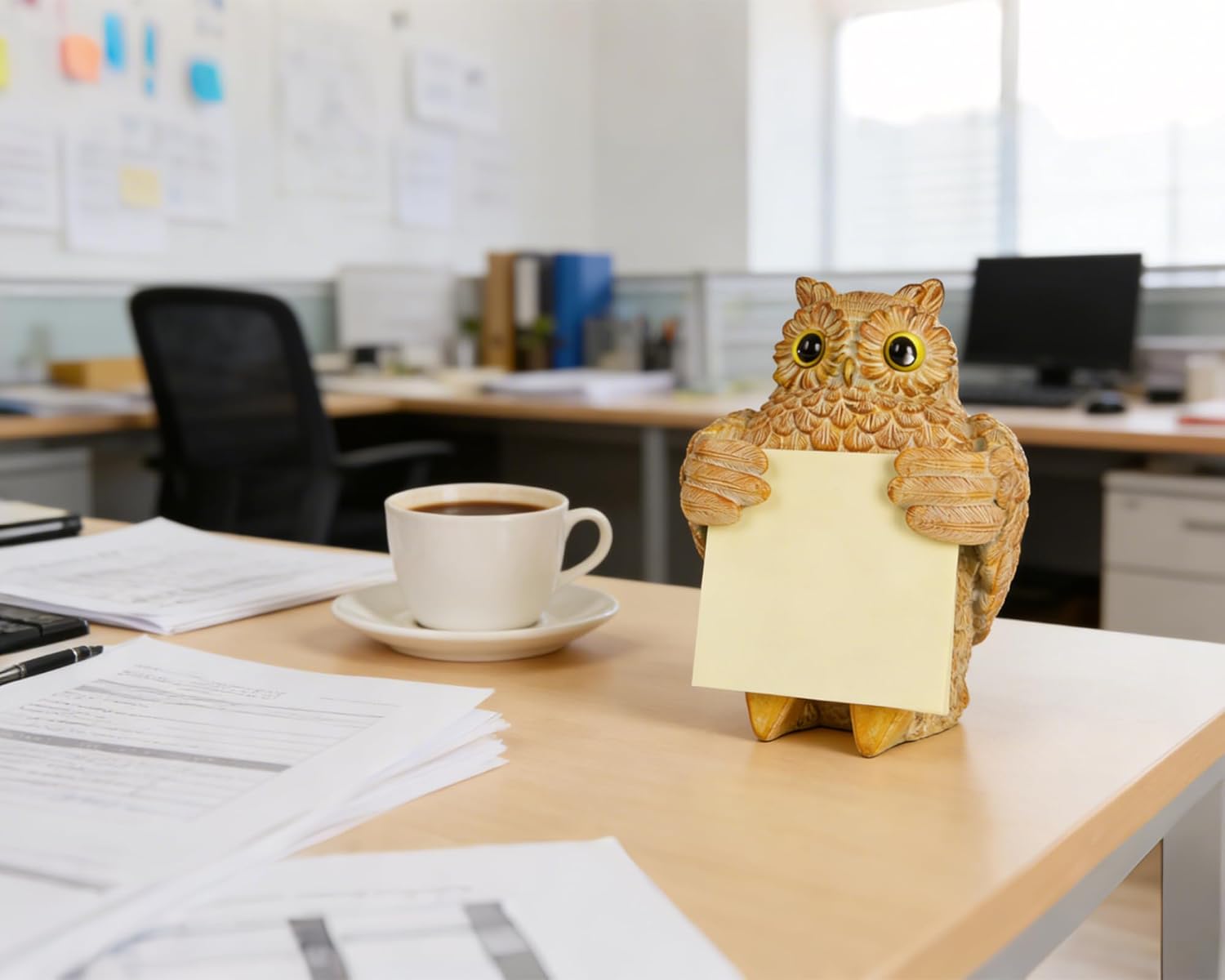 Owl Pop-up Sticky Note Dispenser, Includes 1 Pad of 3x3 in Super Sticky Notes, 100 Sheets, Resin Cute Handmade Light Yellow Desk Holder for Office & Home