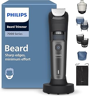 Philips Beard Trimmer 7000 Series - Self-Sharpening Metal Blades, 40 Lock-in Settings, BeardSense Technology, Hair Collector, 100% Waterproof, Charging Stand, Soft Pouch, Model BT7660/15