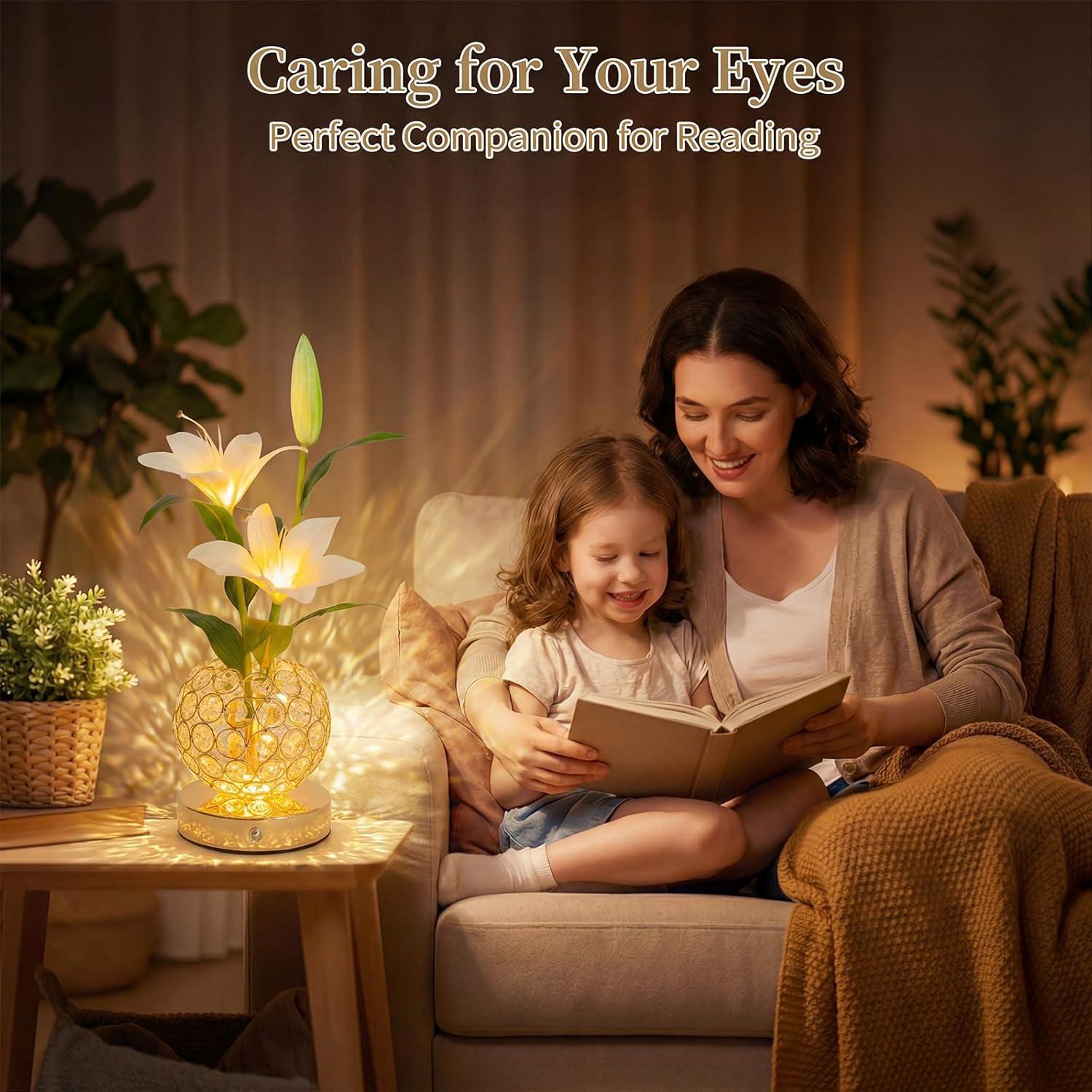 Stargazer Lily Flowers Table Lamp, Rechargeable Cordless Touch Crystal Lamp with 3 Color Modes, Easter Lily Night Light for Bedroom Kitchen Office Decor, Birthday Mothers Day Gifts for Women Mom