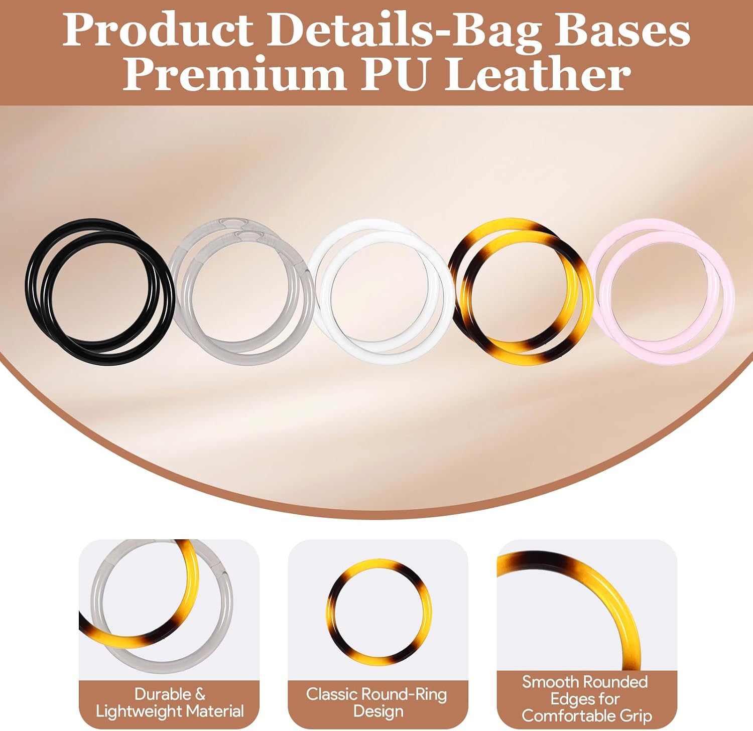 17 Pcs Purse Handles & Bases Set Includes 5 Pcs Leather Purse Bottoms for Crocheting 2 Pcs Acrylic Round Shape Bag Handles 2 Pcs Crochet Hook Crochet Bag Kit for Christmas Gifts image 4